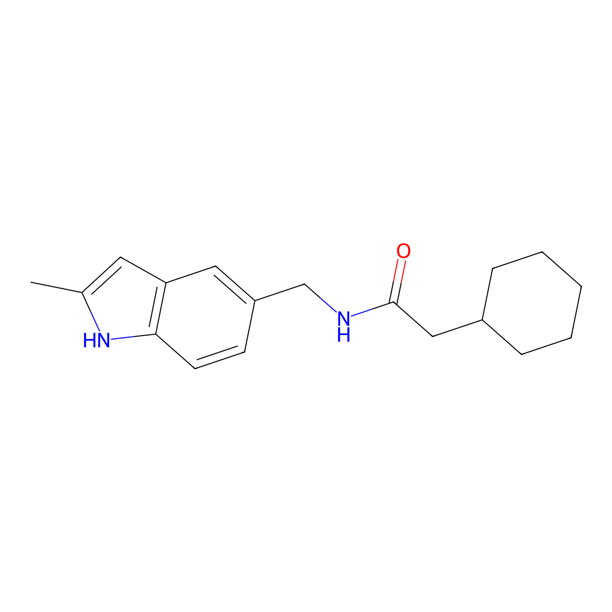 2-cyclohexyl-N-[(2-methyl-1H-indol-5-yl)methyl]acetamide molecular structure, CAS 852136-14-2