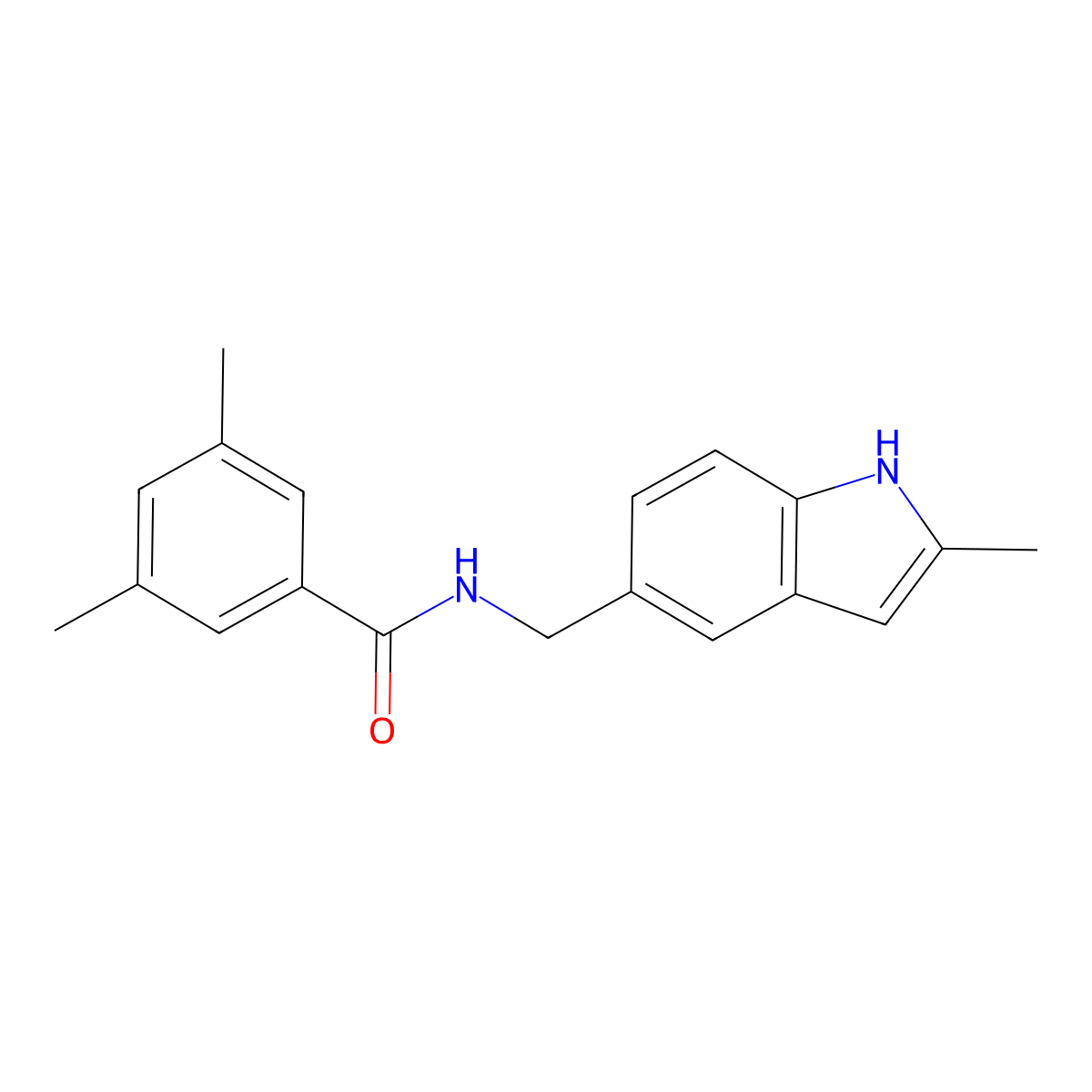 3,5-dimethyl-N-[(2-methyl-1H-indol-5-yl)methyl]benzamide molecular structure, CAS 852136-23-3