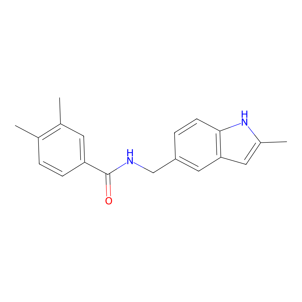 3,4-dimethyl-N-[(2-methyl-1H-indol-5-yl)methyl]benzamide molecular structure, CAS 852136-24-4