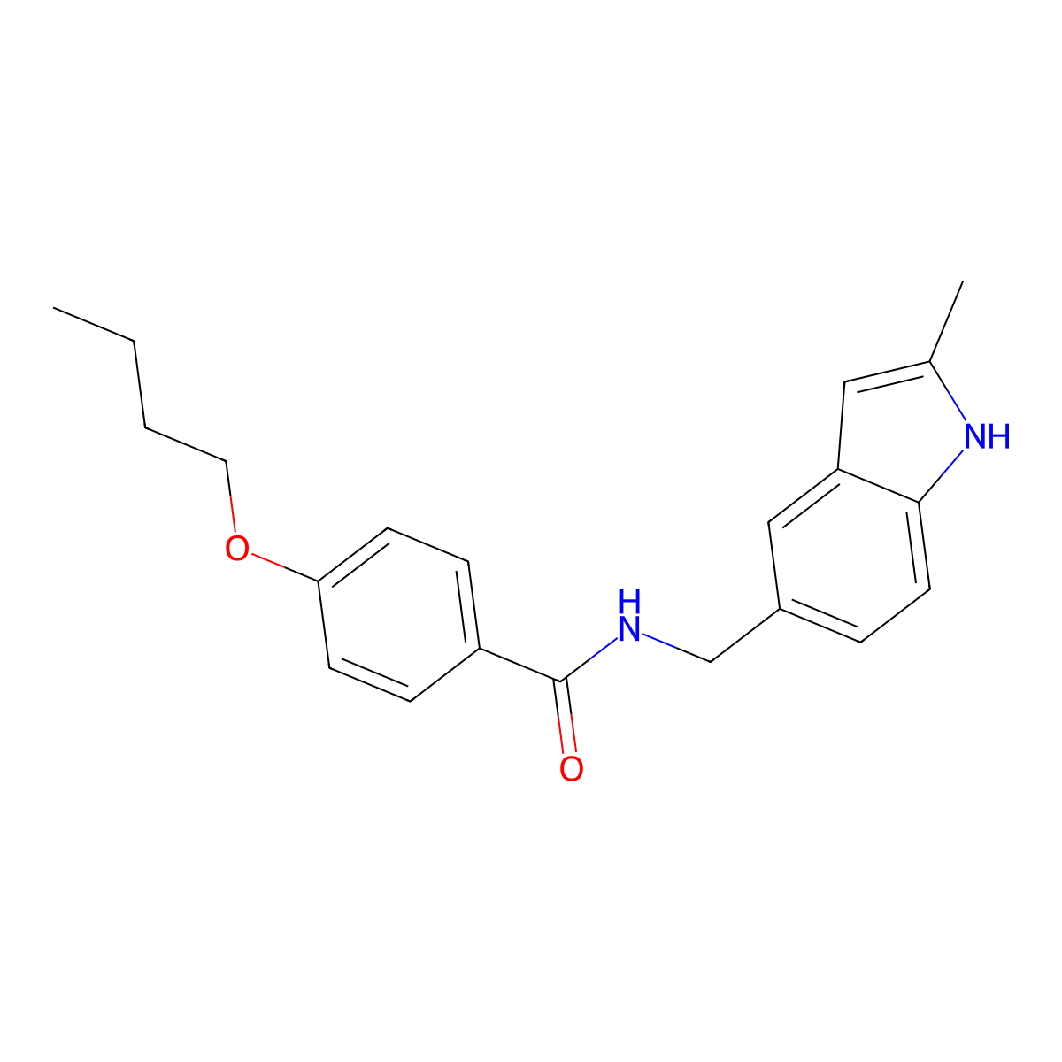 4-butoxy-N-[(2-methyl-1H-indol-5-yl)methyl]benzamide molecular structure, CAS 852136-30-2