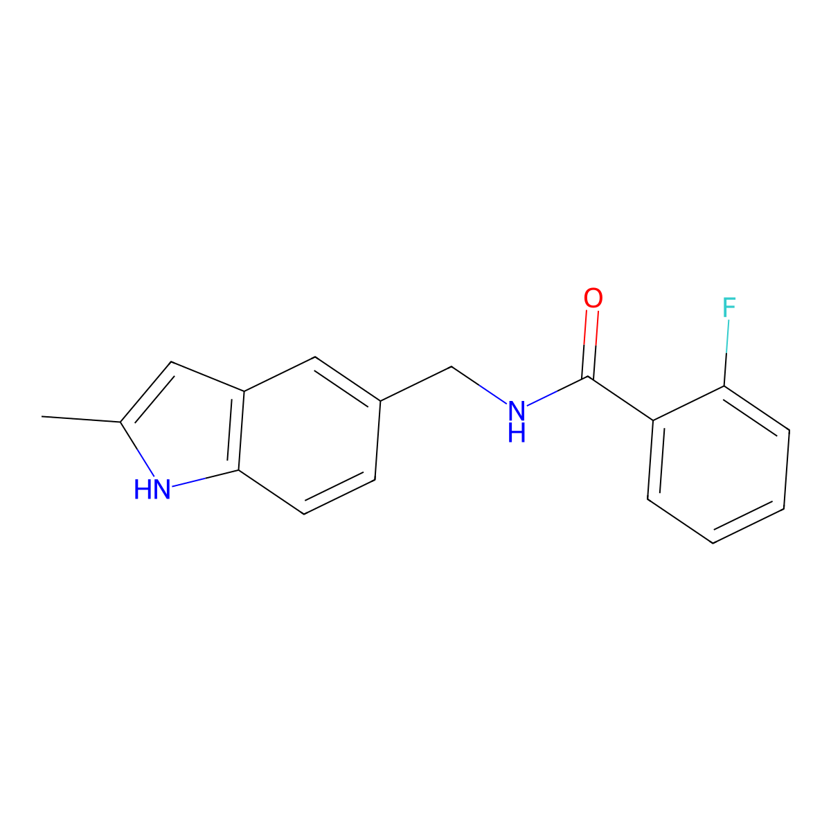 2-fluoro-N-((2-methyl-1H-indol-5-yl)methyl)benzamide molecular structure, CAS 852136-37-9