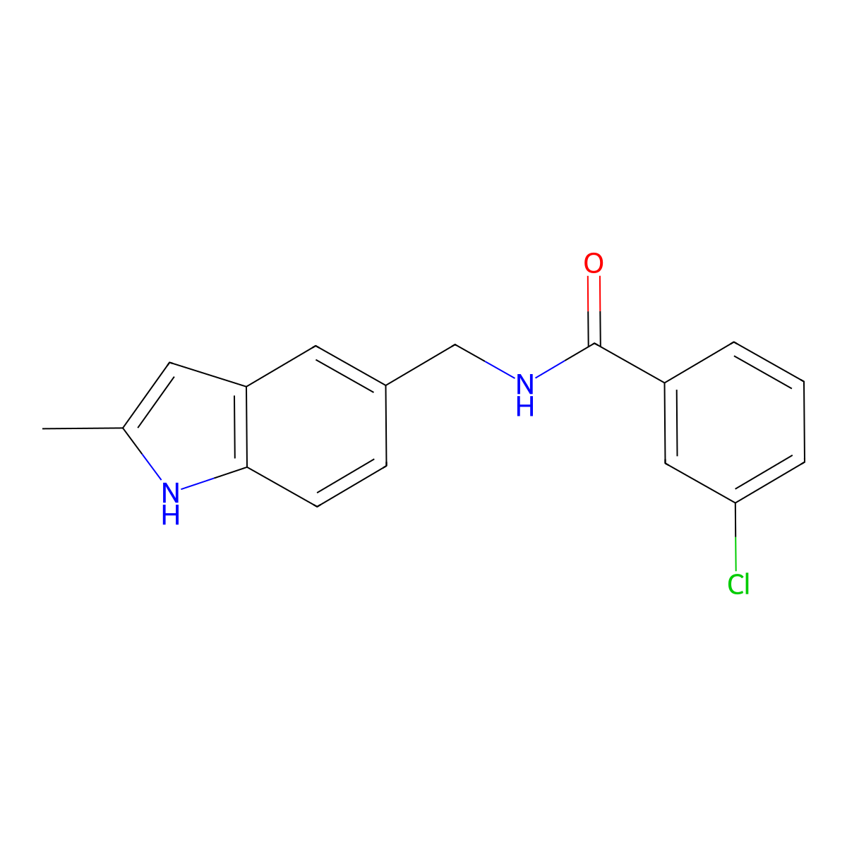 3-chloro-N-[(2-methyl-1H-indol-5-yl)methyl]benzamide molecular structure, CAS 852136-40-4
