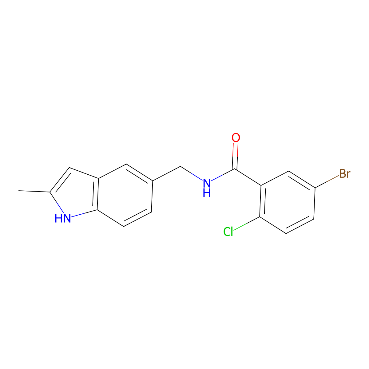 5-bromo-2-chloro-N-[(2-methyl-1H-indol-5-yl)methyl]benzamide molecular structure, CAS 852136-51-7