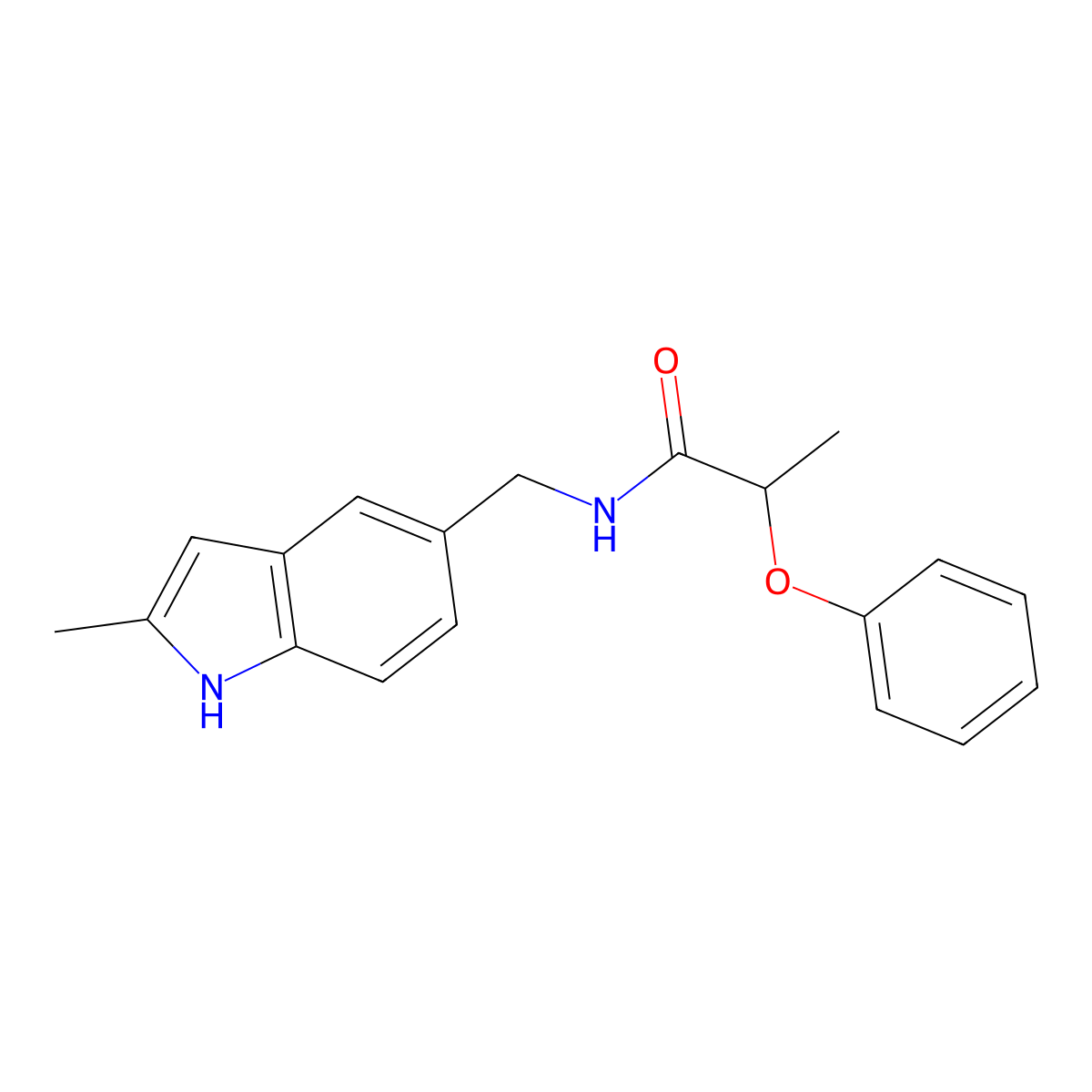 N-[(2-methyl-1H-indol-5-yl)methyl]-2-phenoxypropanamide molecular structure, CAS 852136-67-5
