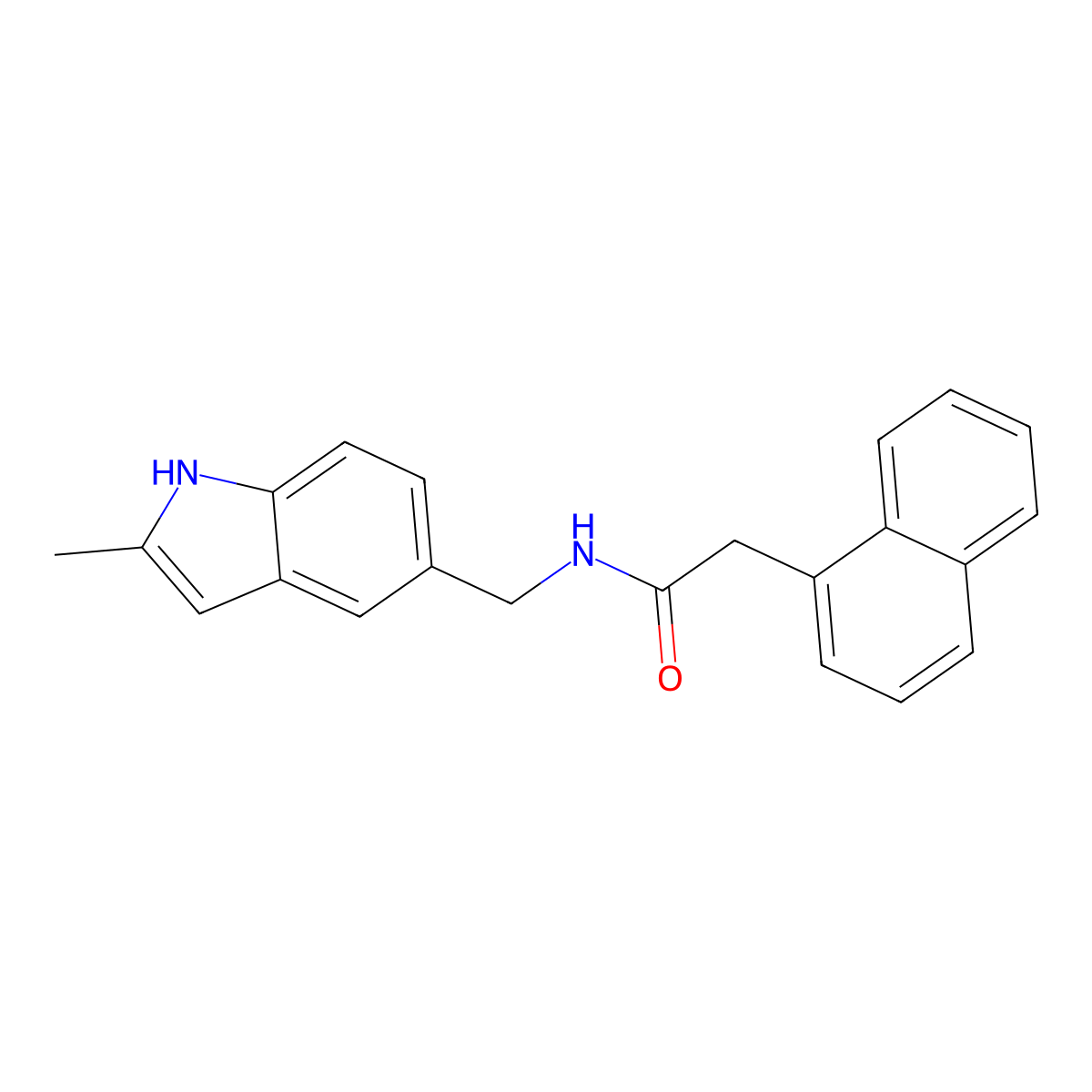 N-((2-methyl-1H-indol-5-yl)methyl)-2-(naphthalen-1-yl)acetamide molecular structure, CAS 852136-76-6