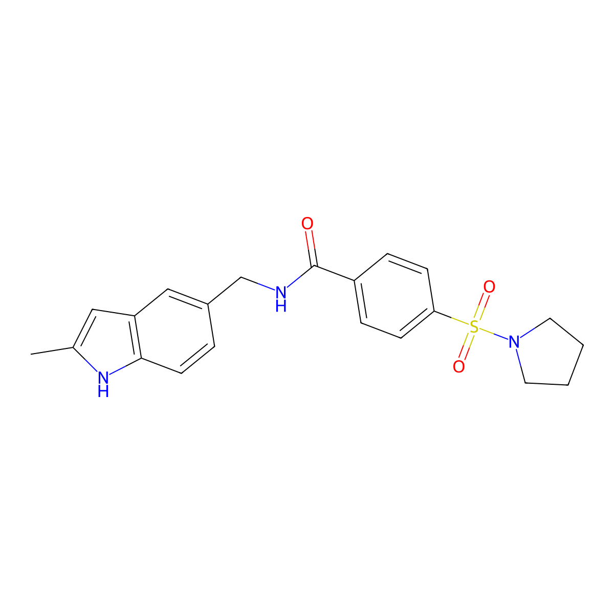 N-((2-methyl-1H-indol-5-yl)methyl)-4-(pyrrolidin-1-ylsulfonyl)benzamide molecular structure, CAS 852136-83-5