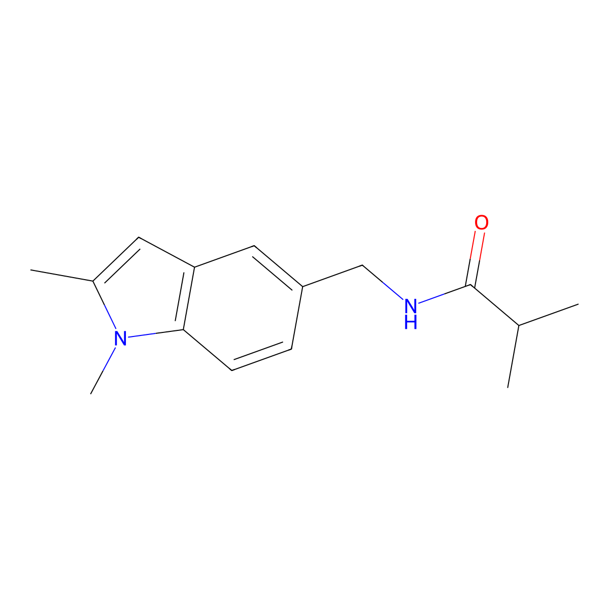 N-((1,2-dimethyl-1H-indol-5-yl)methyl)isobutyramide molecular structure, CAS 852136-98-2