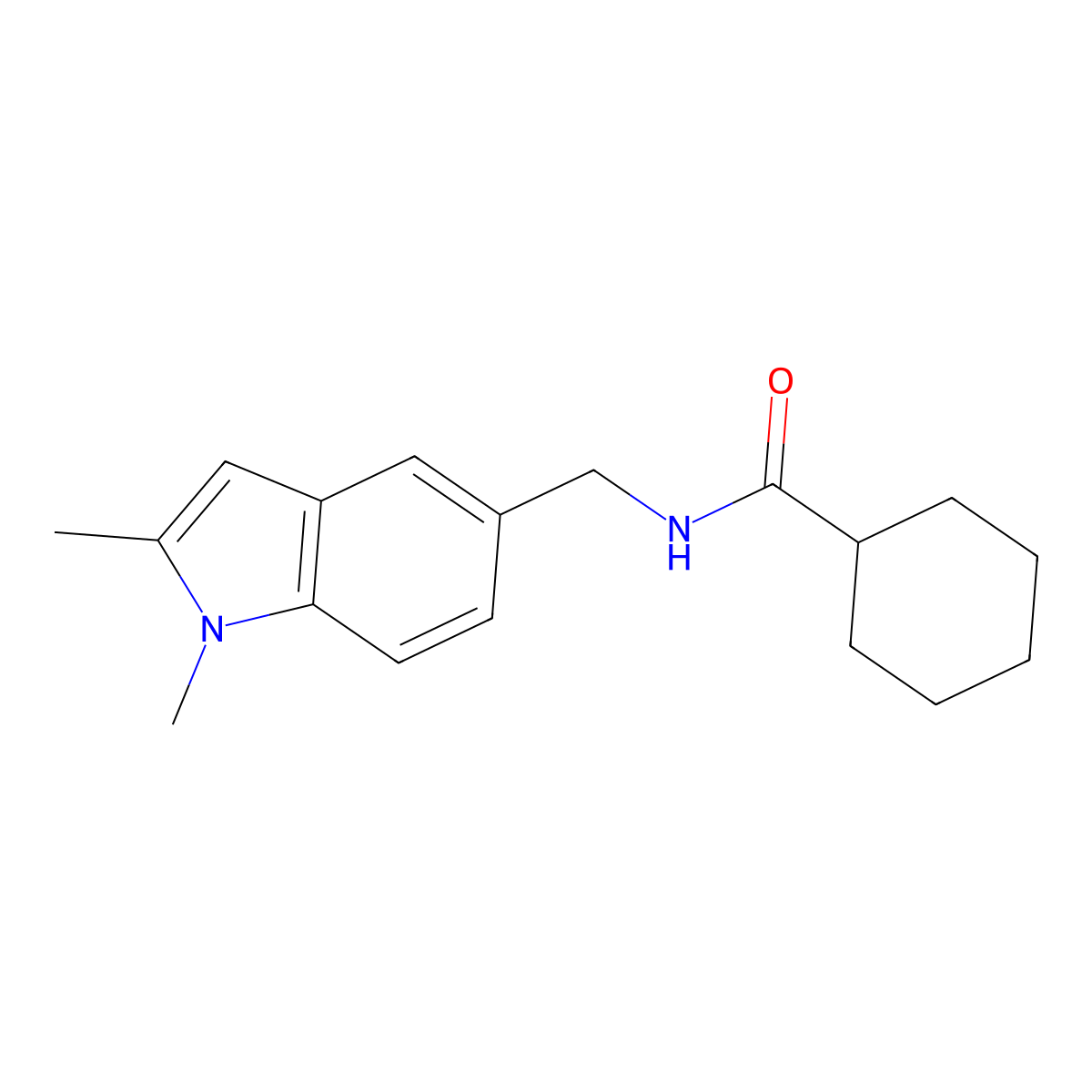 N-((1,2-dimethyl-1H-indol-5-yl)methyl)cyclohexanecarboxamide molecular structure, CAS 852137-04-3