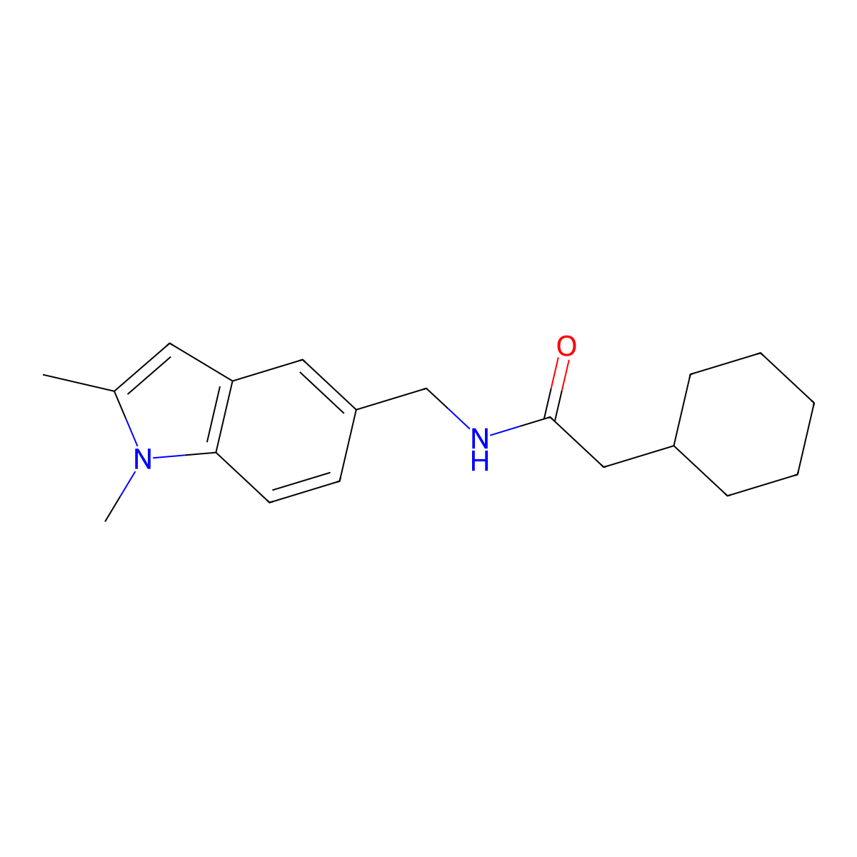 2-cyclohexyl-N-((1,2-dimethyl-1H-indol-5-yl)methyl)acetamide molecular structure, CAS 852137-05-4
