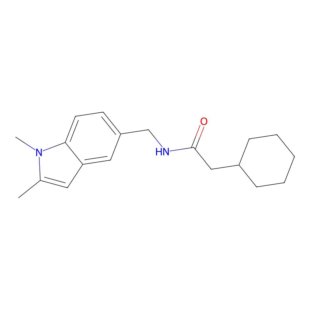 2-cyclohexyl-N-((1,2-dimethyl-1H-indol-5-yl)methyl)acetamide molecular structure, CAS 852137-05-4