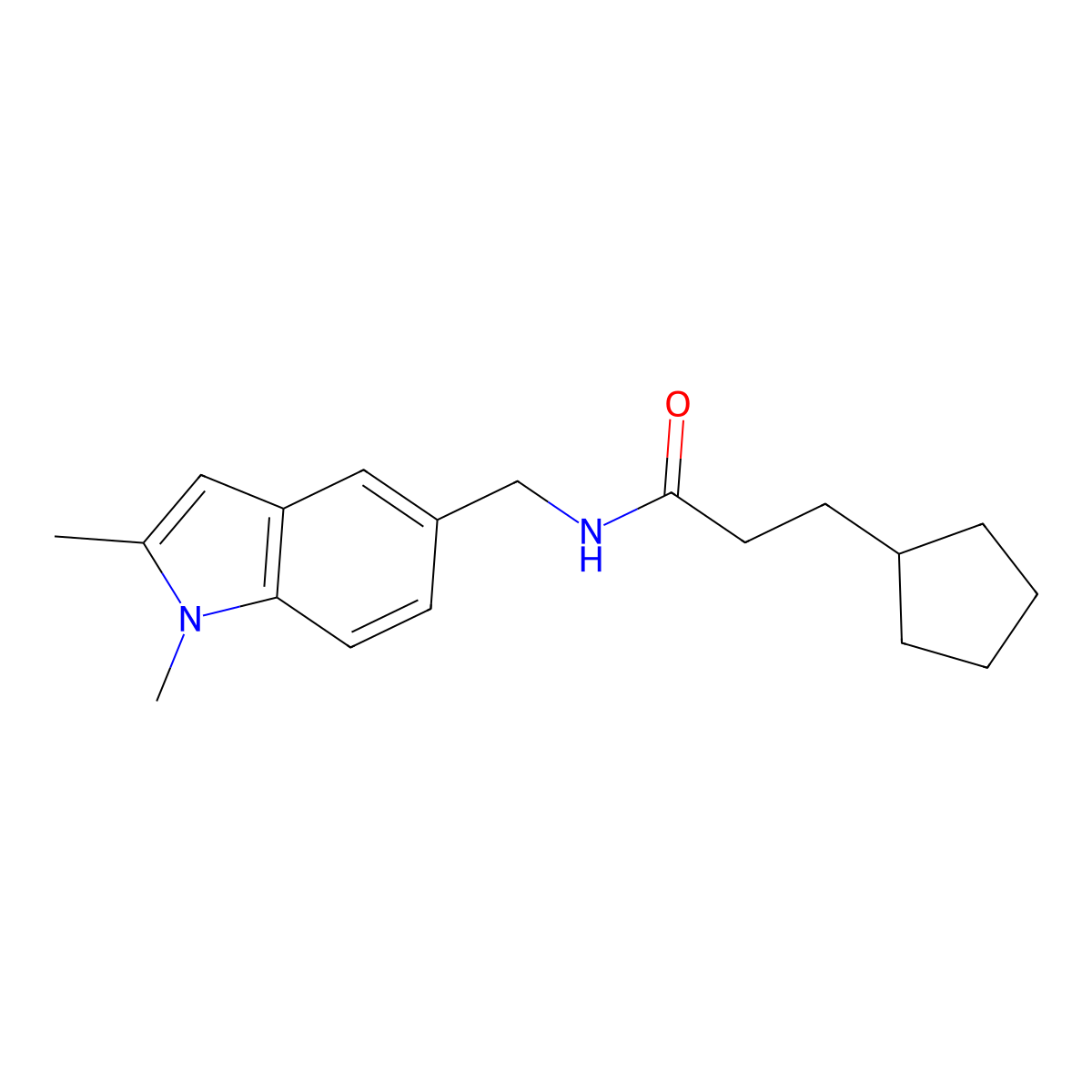 3-cyclopentyl-N-((1,2-dimethyl-1H-indol-5-yl)methyl)propanamide molecular structure, CAS 852137-06-5