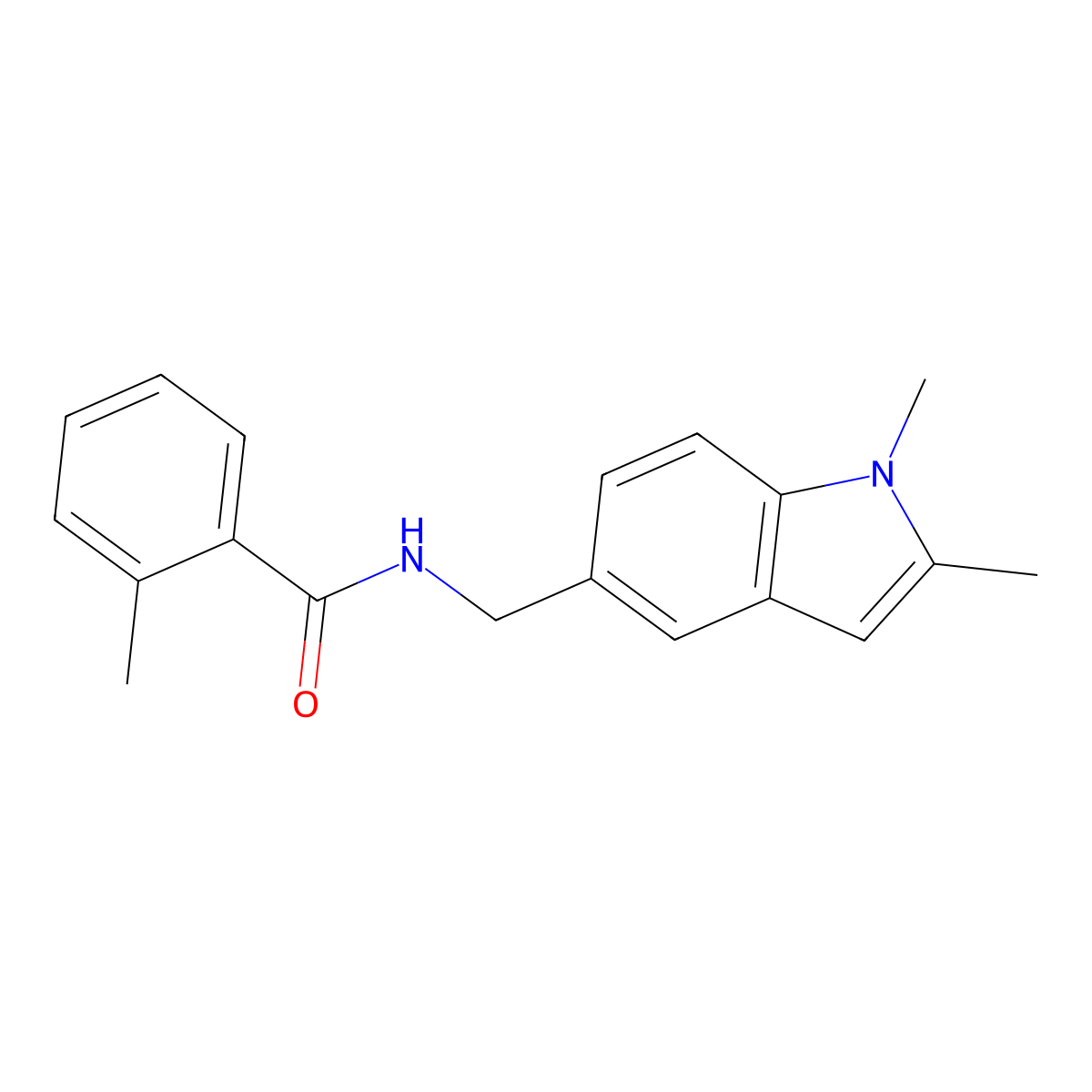N-((1,2-dimethyl-1H-indol-5-yl)methyl)-2-methylbenzamide molecular structure, CAS 852137-13-4