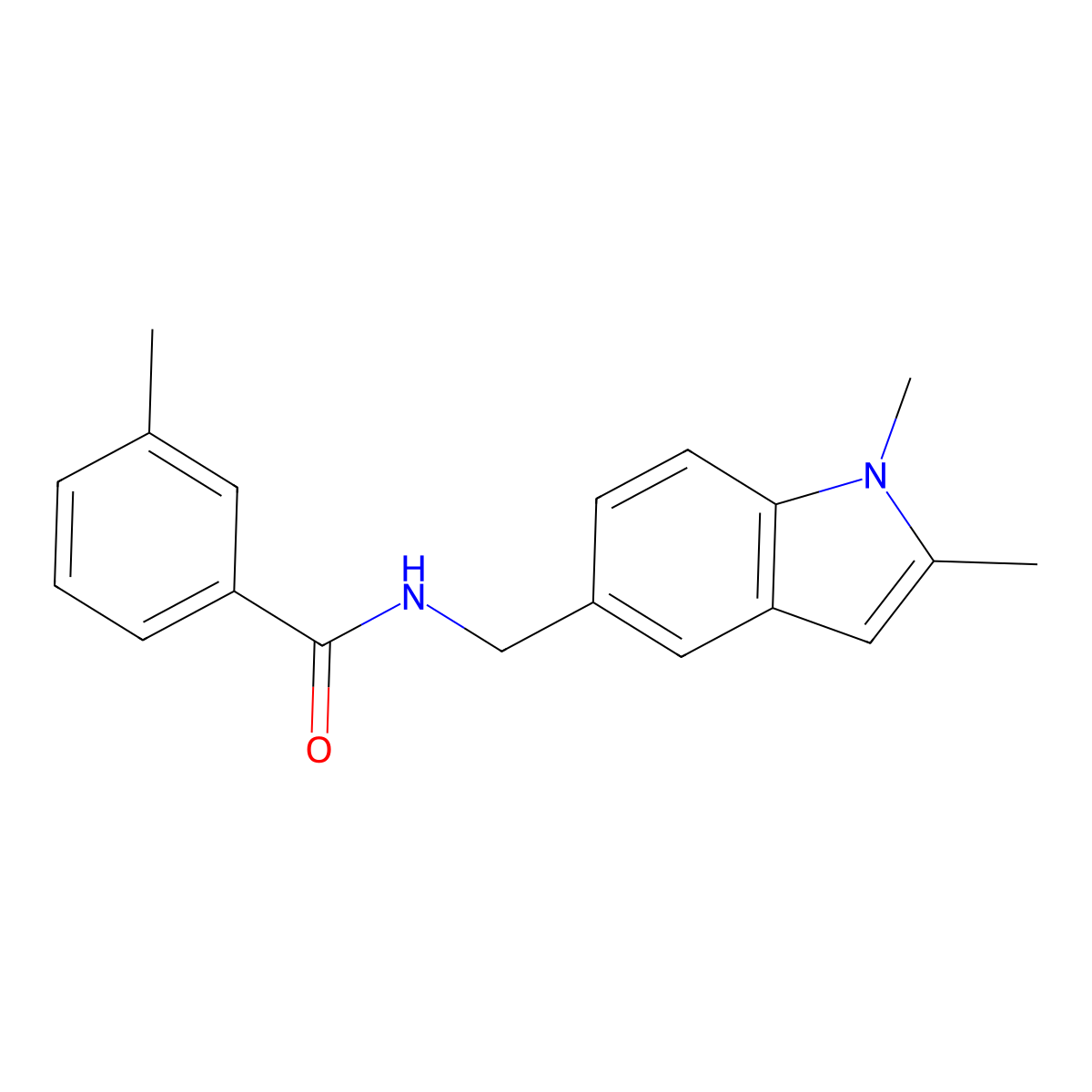 N-((1,2-dimethyl-1H-indol-5-yl)methyl)-3-methylbenzamide molecular structure, CAS 852137-14-5