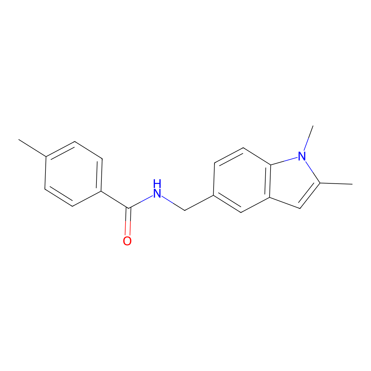 N-((1,2-dimethyl-1H-indol-5-yl)methyl)-4-methylbenzamide molecular structure, CAS 852137-15-6