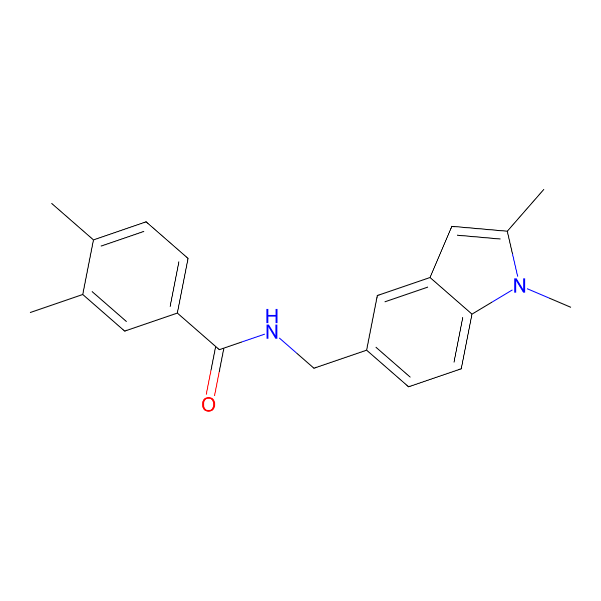 N-((1,2-dimethyl-1H-indol-5-yl)methyl)-3,4-dimethylbenzamide molecular structure, CAS 852137-17-8