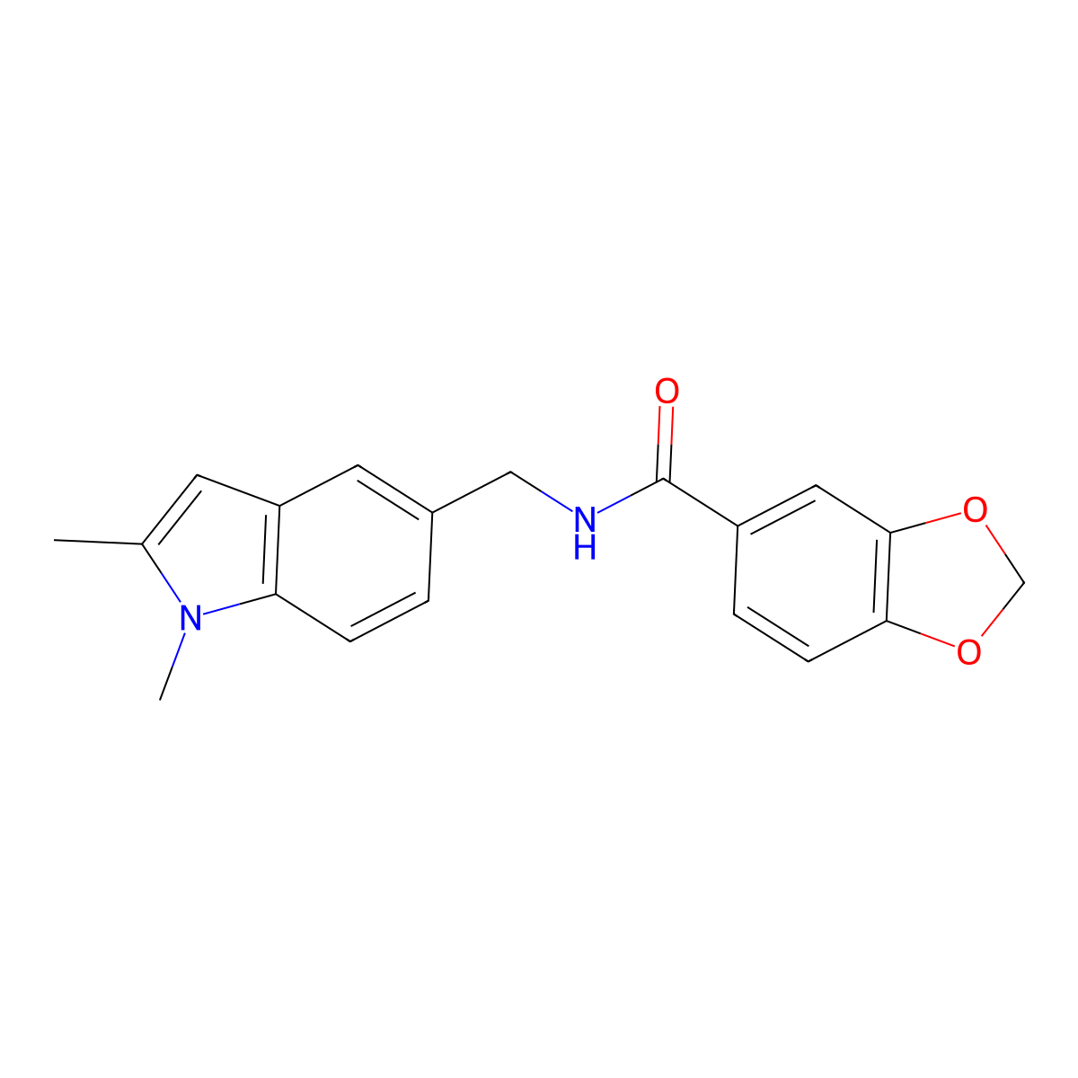 N-[(1,2-dimethylindol-5-yl)methyl]-1,3-benzodioxole-5-carboxamide molecular structure, CAS 852137-29-2