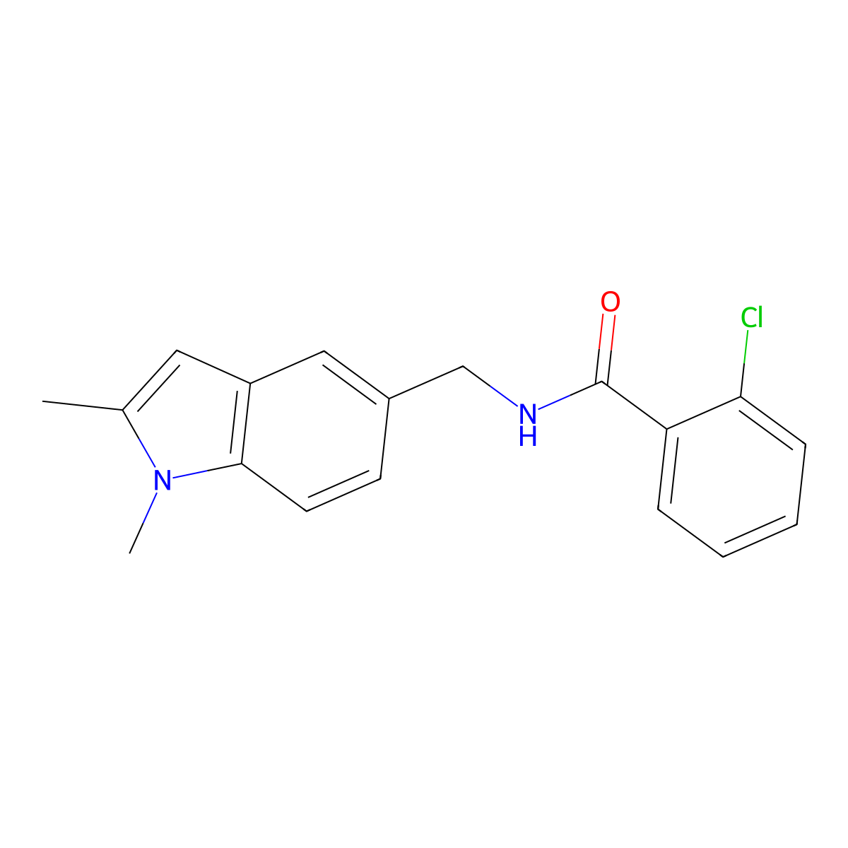 2-chloro-N-[(1,2-dimethylindol-5-yl)methyl]benzamide molecular structure, CAS 852137-36-1