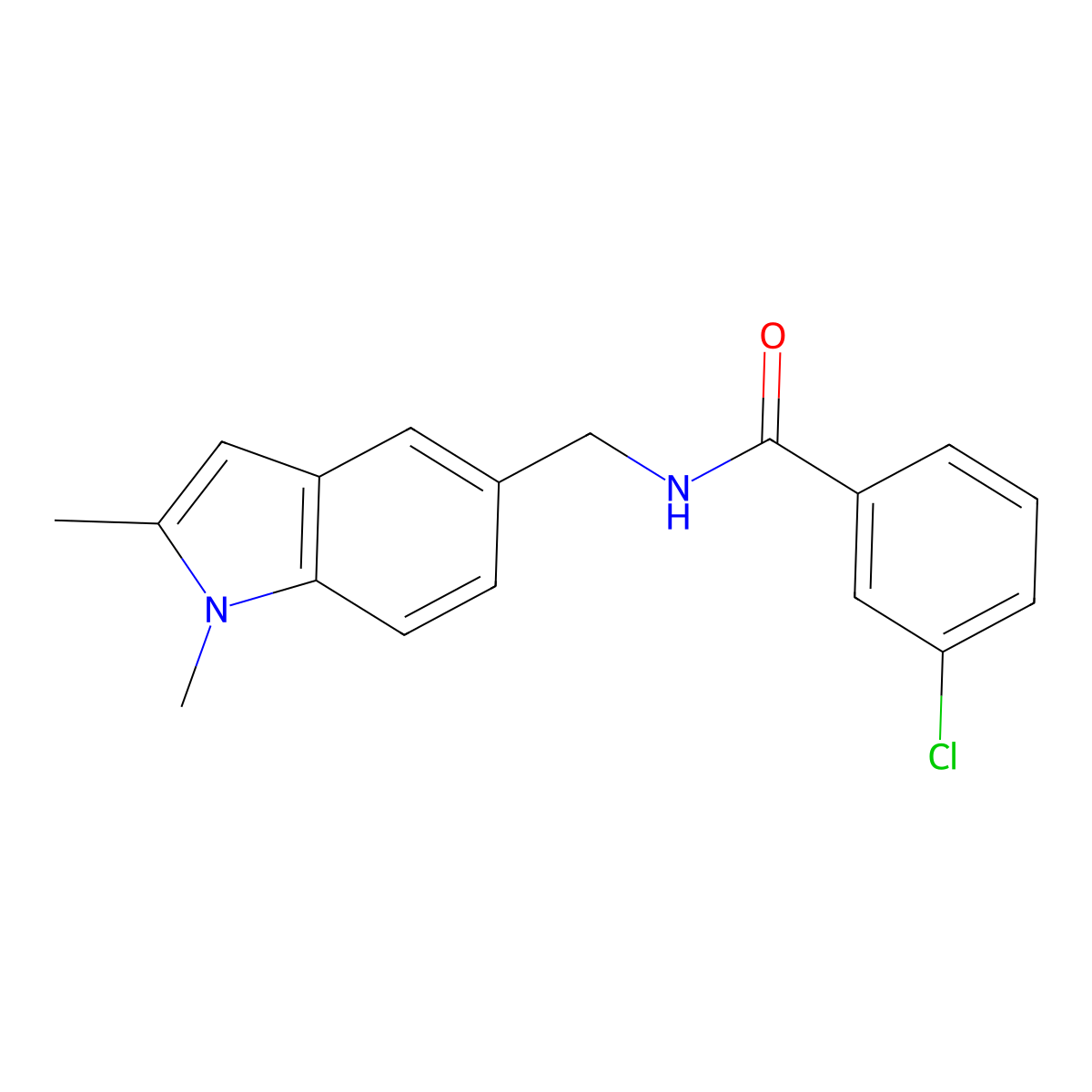 3-chloro-N-((1,2-dimethyl-1H-indol-5-yl)methyl)benzamide molecular structure, CAS 852137-37-2
