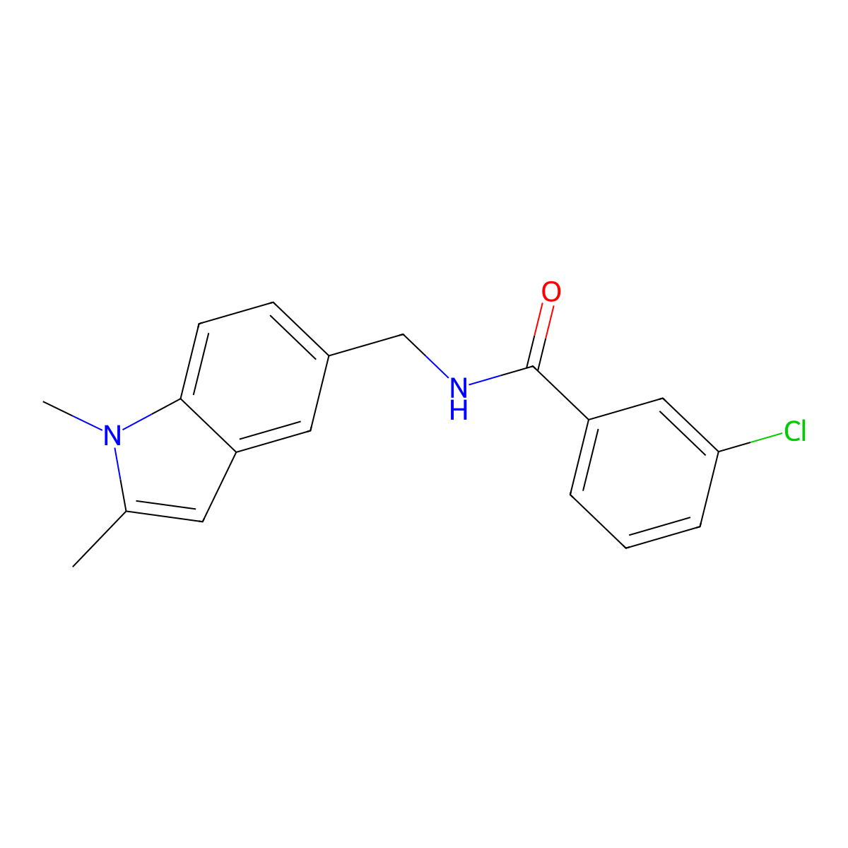 3-chloro-N-((1,2-dimethyl-1H-indol-5-yl)methyl)benzamide molecular structure, CAS 852137-37-2