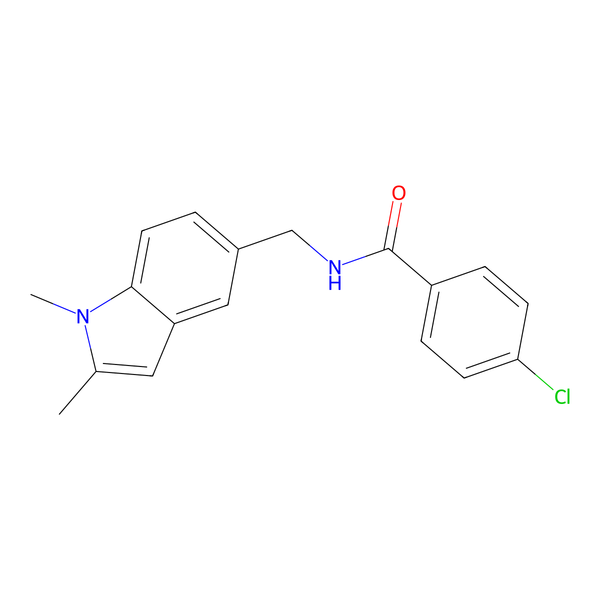 4-chloro-N-((1,2-dimethyl-1H-indol-5-yl)methyl)benzamide molecular structure, CAS 852137-38-3