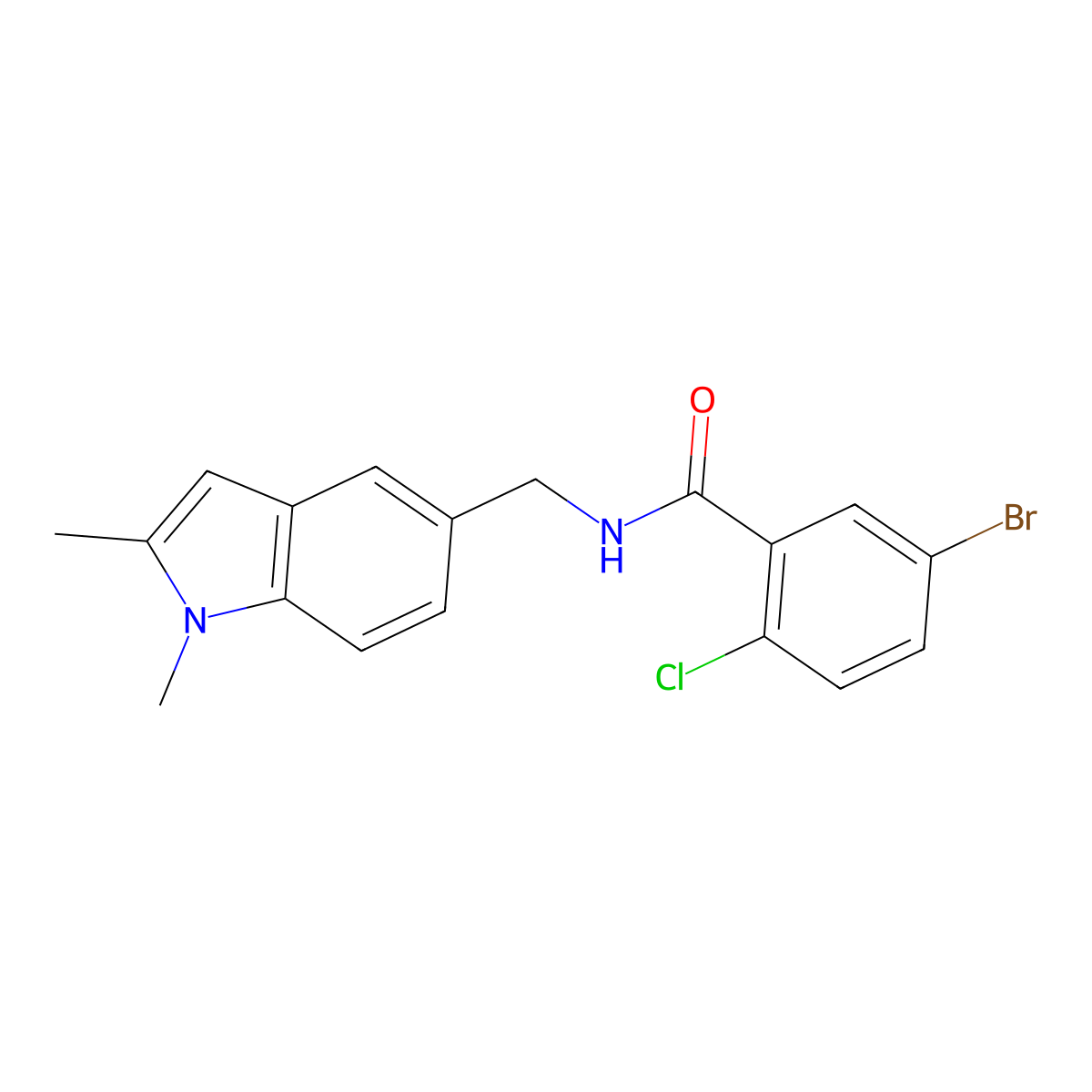 5-bromo-2-chloro-N-((1,2-dimethyl-1H-indol-5-yl)methyl)benzamide molecular structure, CAS 852137-46-3