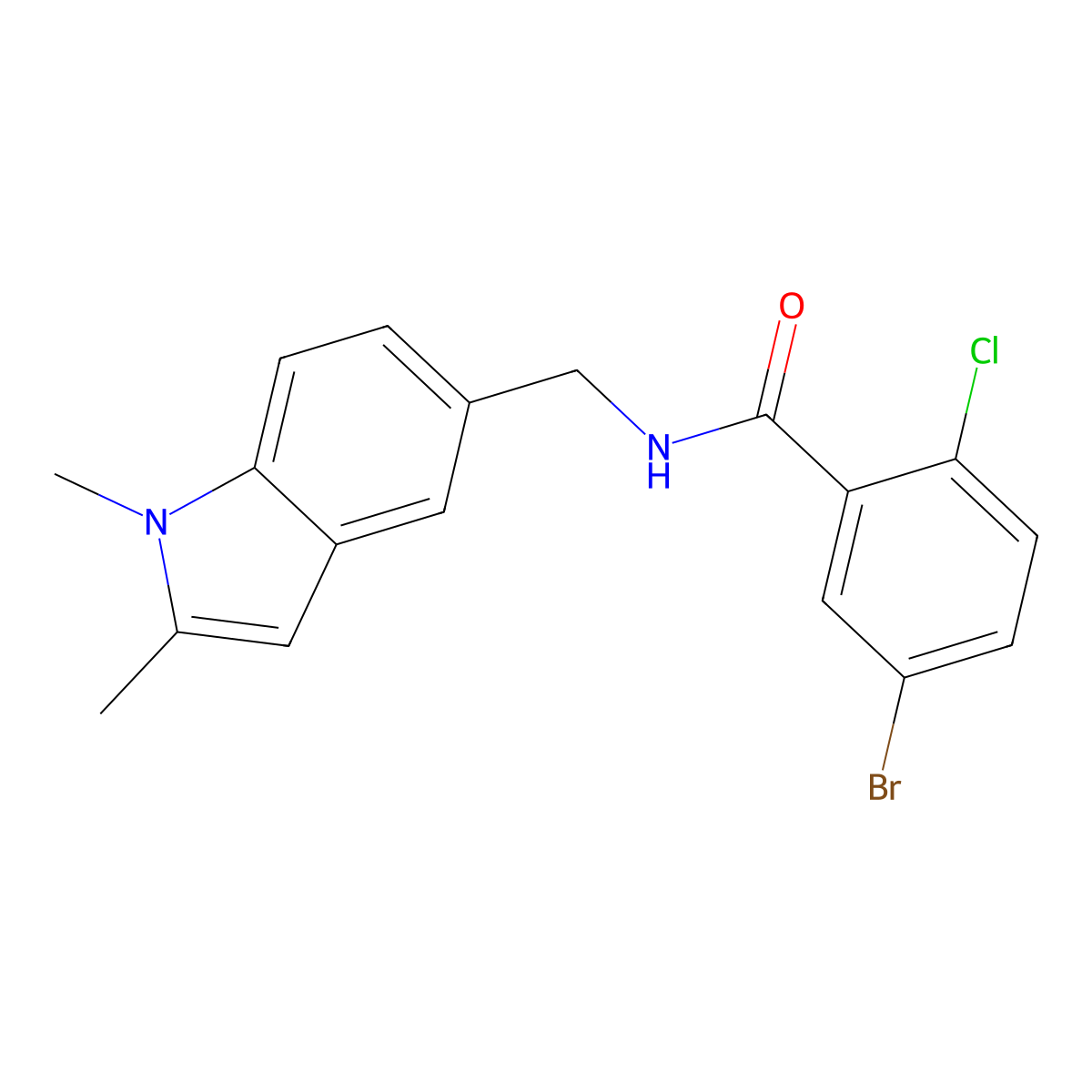 5-bromo-2-chloro-N-((1,2-dimethyl-1H-indol-5-yl)methyl)benzamide molecular structure, CAS 852137-46-3
