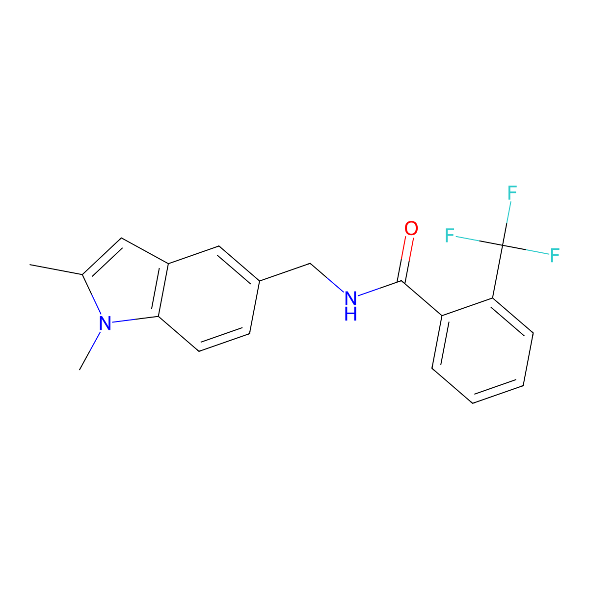 N-((1,2-dimethyl-1H-indol-5-yl)methyl)-2-(trifluoromethyl)benzamide molecular structure, CAS 852137-50-9