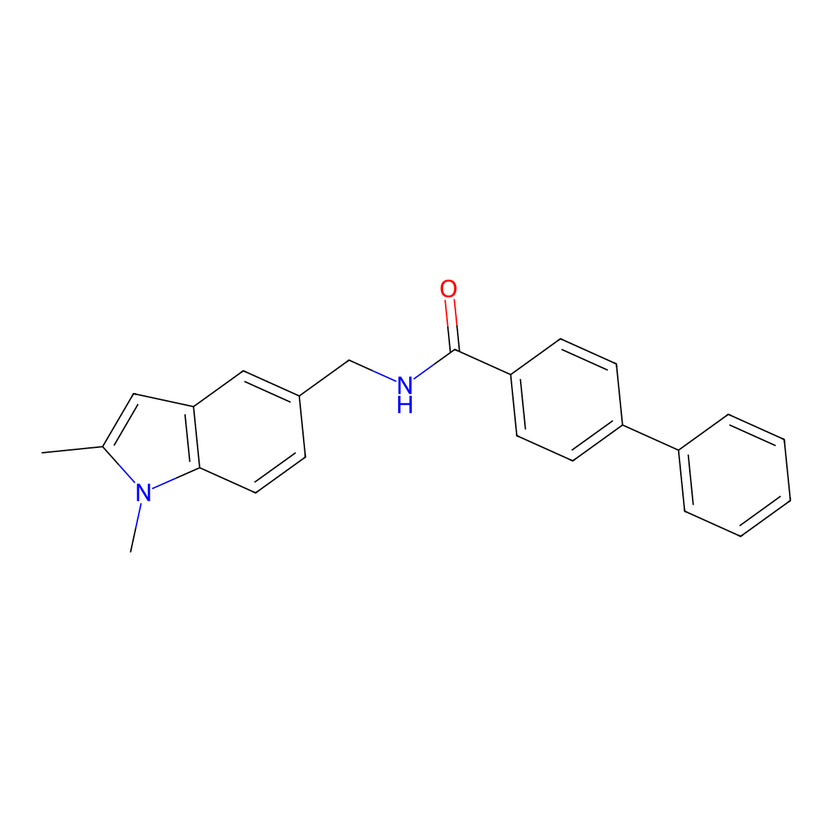 N-((1,2-dimethyl-1H-indol-5-yl)methyl)-[1,1'-biphenyl]-4-carboxamide molecular structure, CAS 852137-56-5