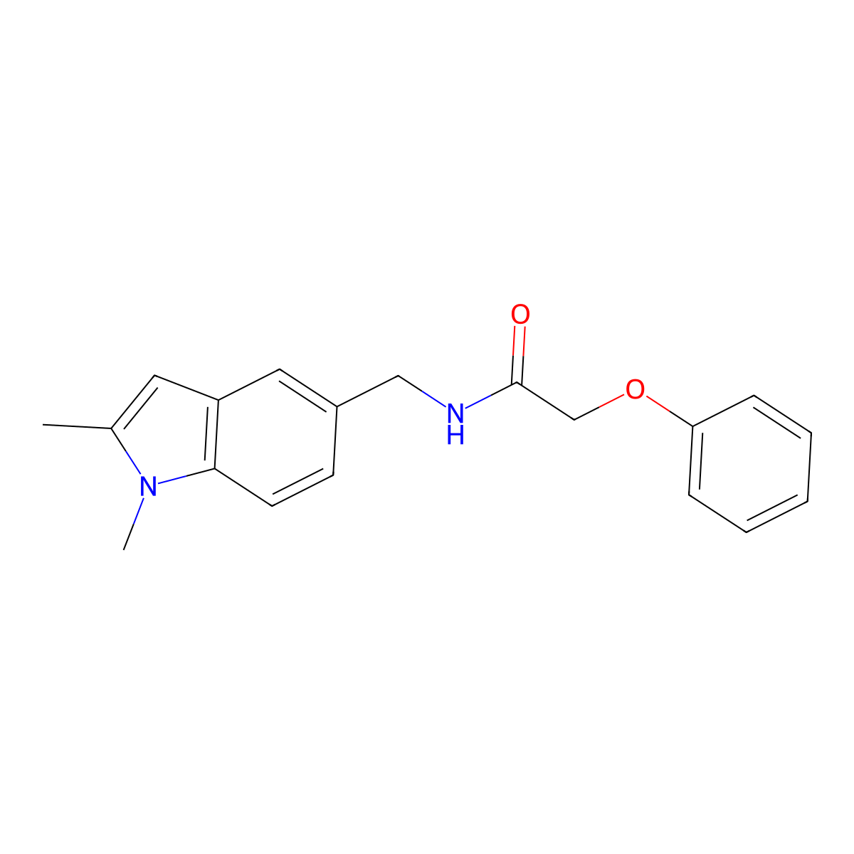 N-[(1,2-dimethylindol-5-yl)methyl]-2-phenoxyacetamide molecular structure, CAS 852137-61-2