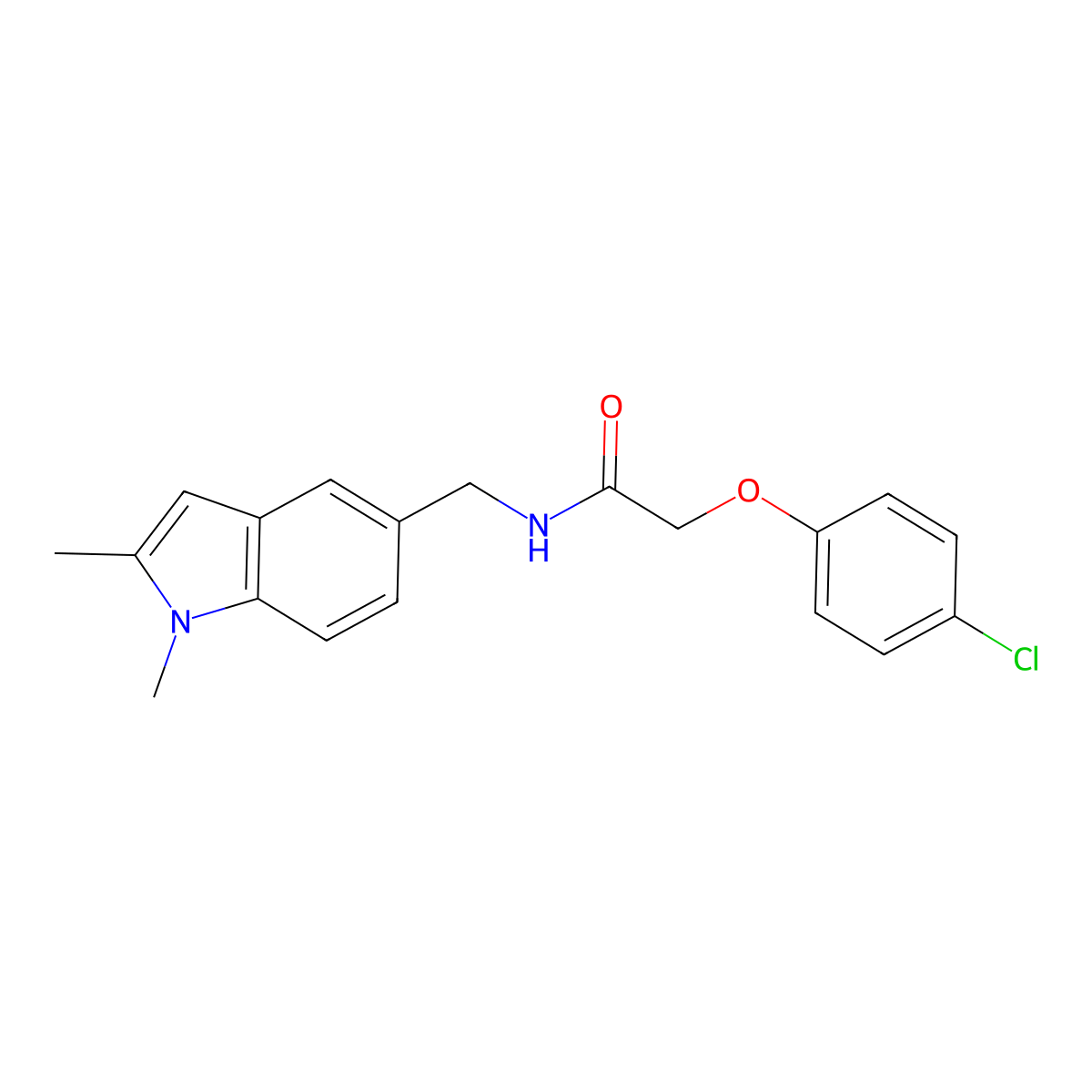 2-(4-chlorophenoxy)-N-[(1,2-dimethylindol-5-yl)methyl]acetamide molecular structure, CAS 852137-62-3