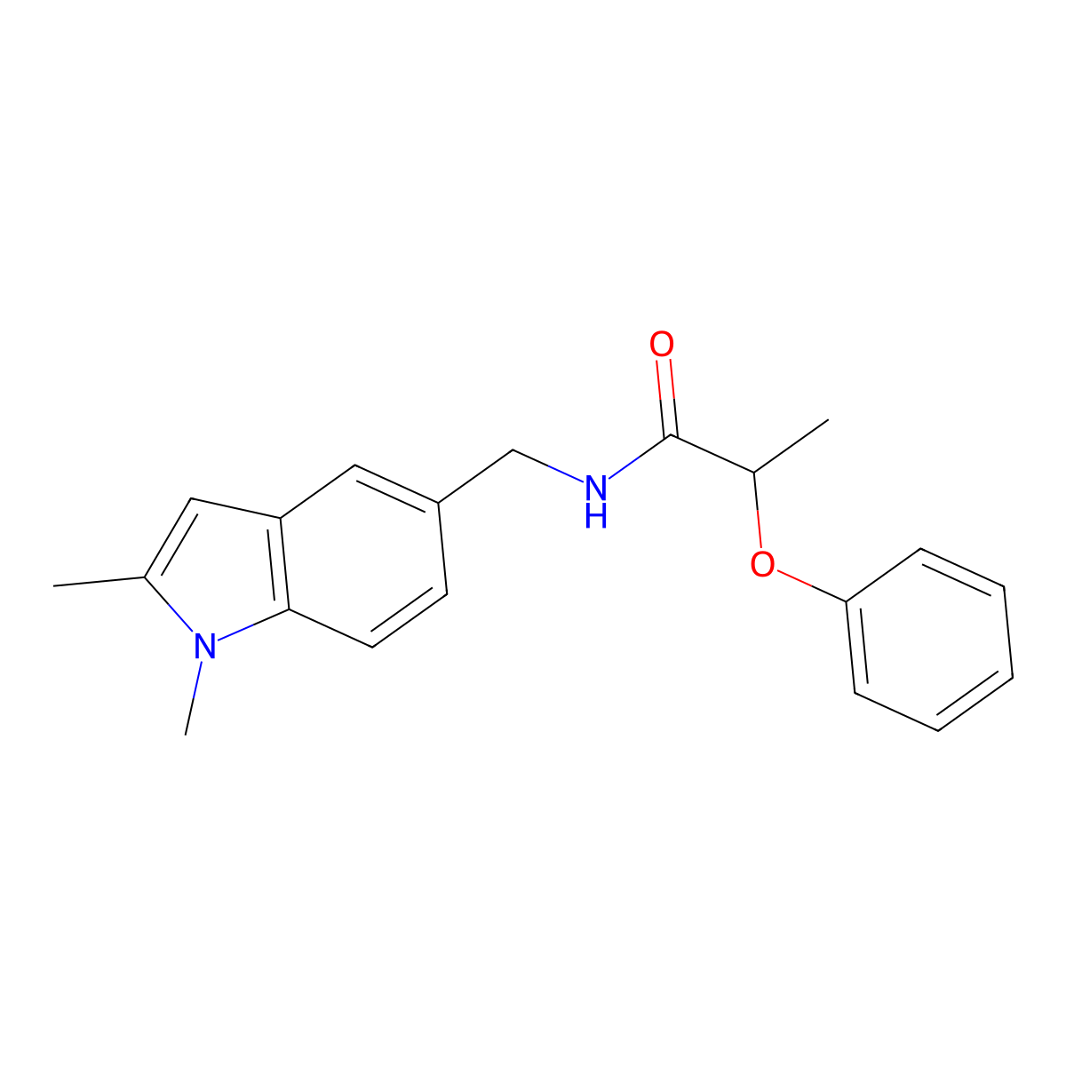 N-[(1,2-dimethylindol-5-yl)methyl]-2-phenoxypropanamide molecular structure, CAS 852137-63-4