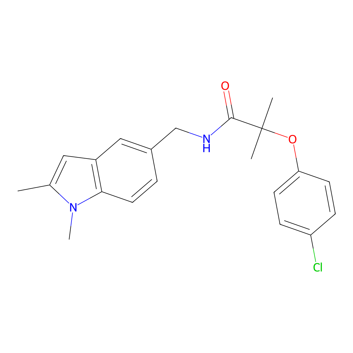 2-(4-chlorophenoxy)-N-((1,2-dimethyl-1H-indol-5-yl)methyl)-2-methylpropanamide molecular structure, CAS 852137-64-5