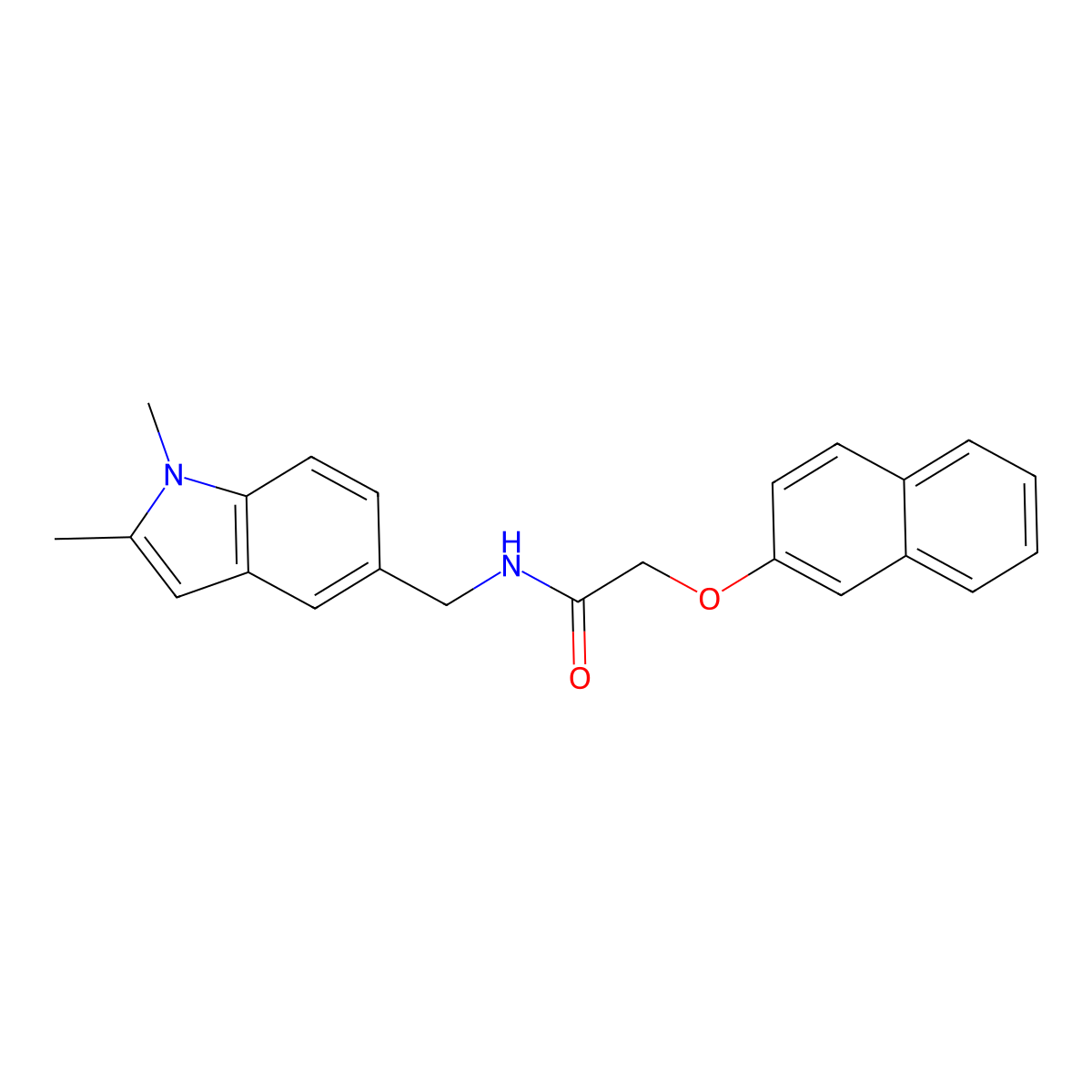 N-((1,2-dimethyl-1H-indol-5-yl)methyl)-2-(naphthalen-2-yloxy)acetamide molecular structure, CAS 852137-65-6
