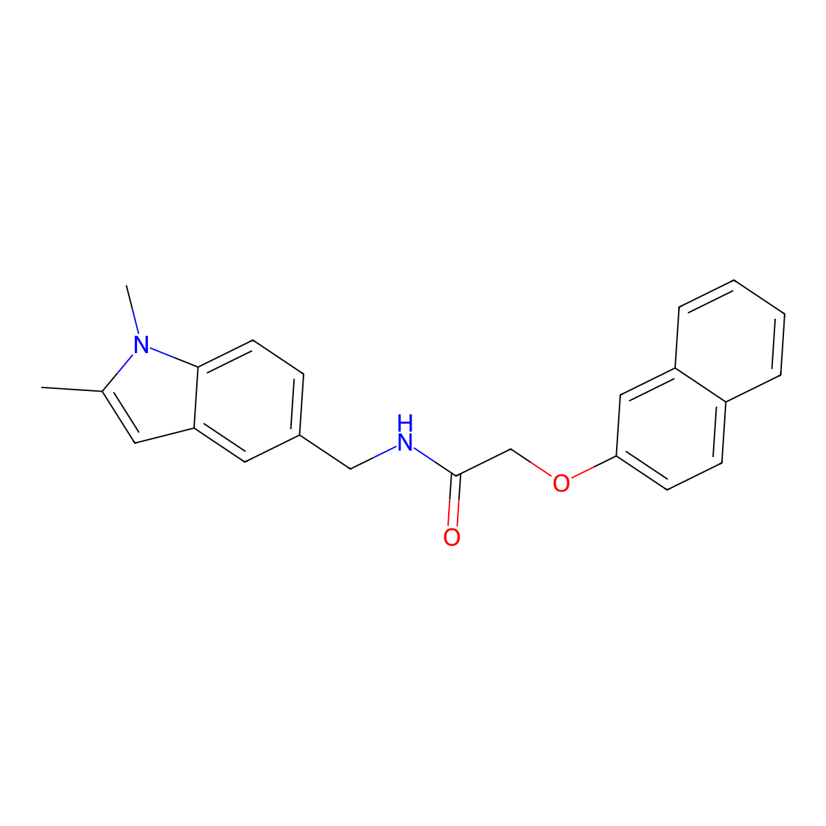 N-((1,2-dimethyl-1H-indol-5-yl)methyl)-2-(naphthalen-2-yloxy)acetamide molecular structure, CAS 852137-65-6