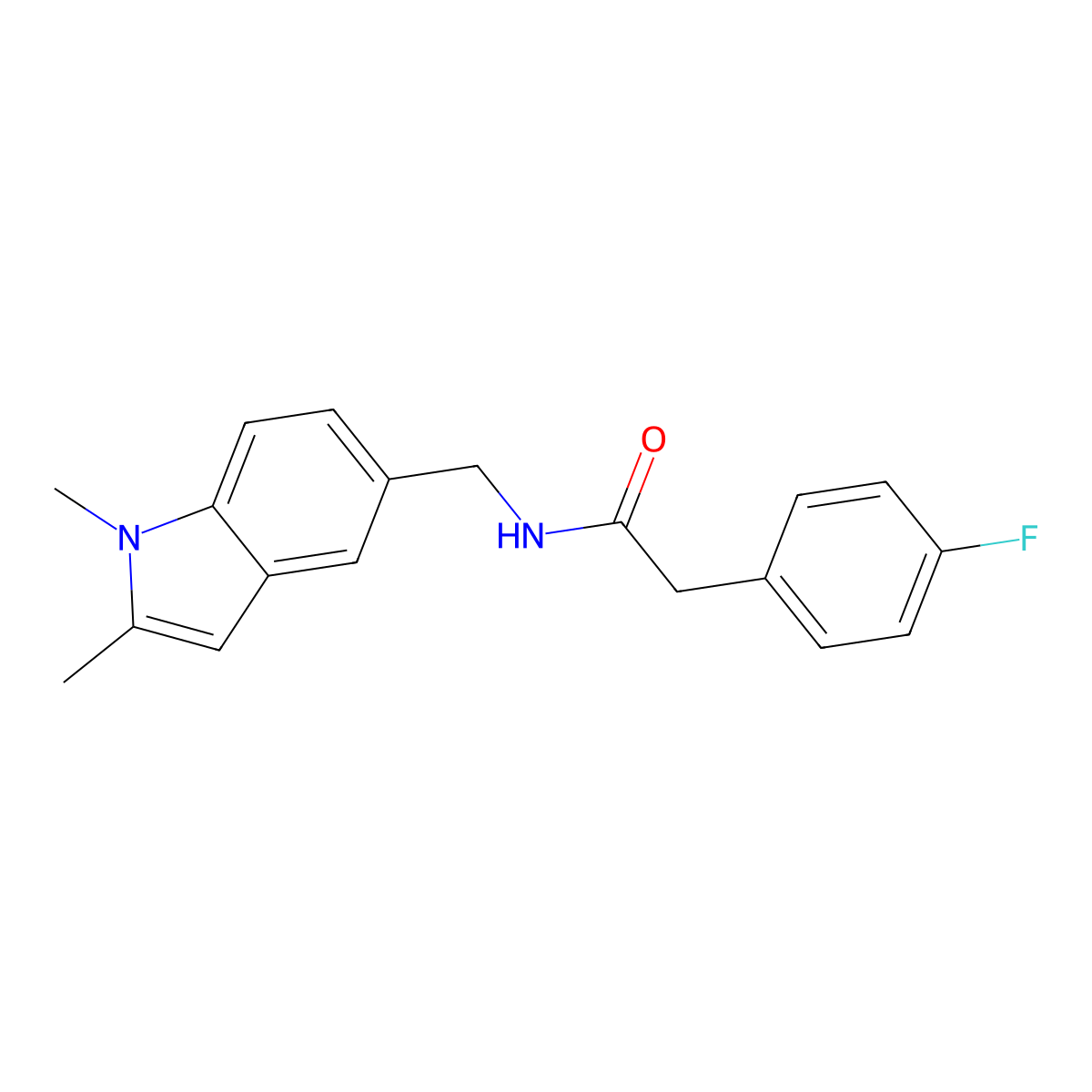 N-((1,2-dimethyl-1H-indol-5-yl)methyl)-2-(4-fluorophenyl)acetamide molecular structure, CAS 852137-70-3