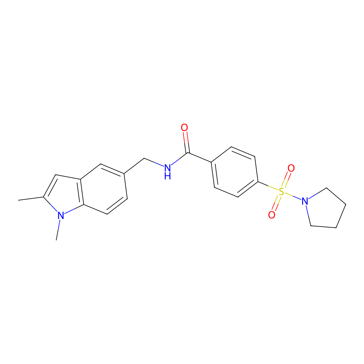 N-[(1,2-dimethylindol-5-yl)methyl]-4-pyrrolidin-1-ylsulfonylbenzamide molecular structure, CAS 852137-81-6