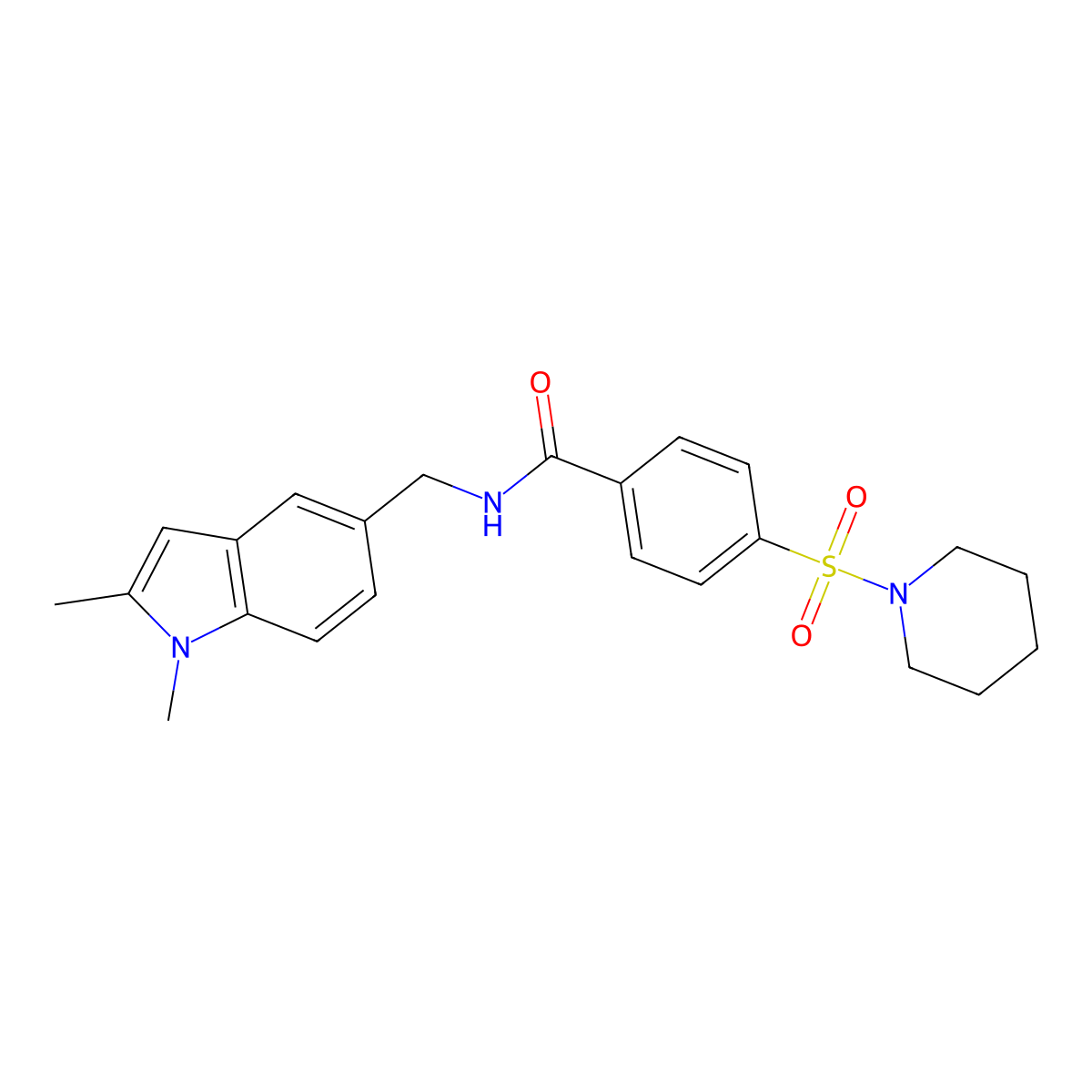 N-[(1,2-dimethylindol-5-yl)methyl]-4-piperidin-1-ylsulfonylbenzamide molecular structure, CAS 852137-82-7