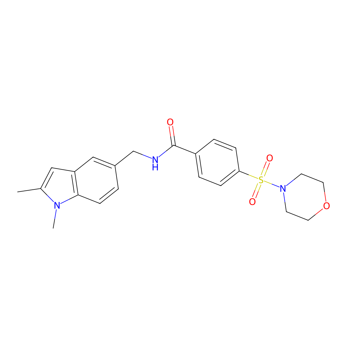 N-[(1,2-dimethylindol-5-yl)methyl]-4-morpholin-4-ylsulfonylbenzamide molecular structure, CAS 852137-83-8