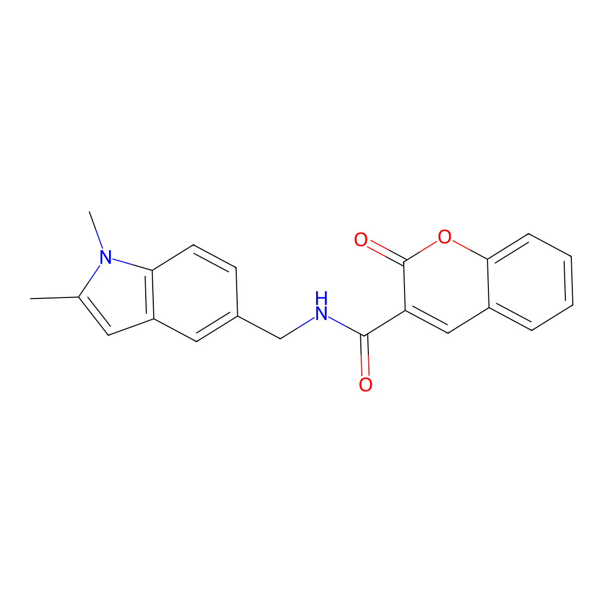 N-[(1,2-dimethylindol-5-yl)methyl]-2-oxochromene-3-carboxamide molecular structure, CAS 852137-87-2