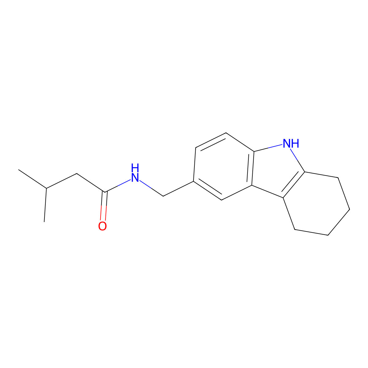 3-methyl-N-((2,3,4,9-tetrahydro-1H-carbazol-6-yl)methyl)butanamide molecular structure, CAS 852137-99-6