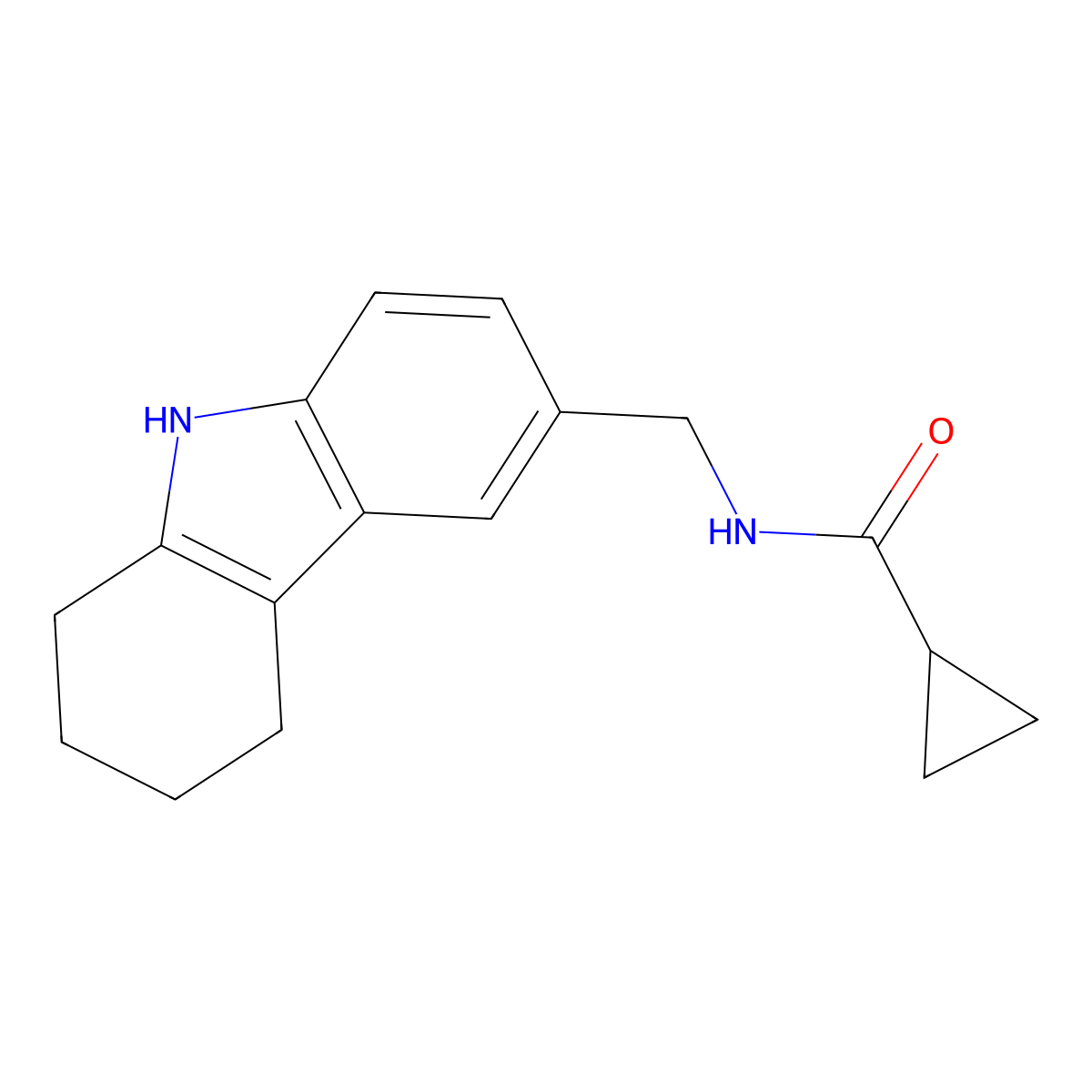 N-((2,3,4,9-tetrahydro-1H-carbazol-6-yl)methyl)cyclopropanecarboxamide molecular structure, CAS 852138-01-3