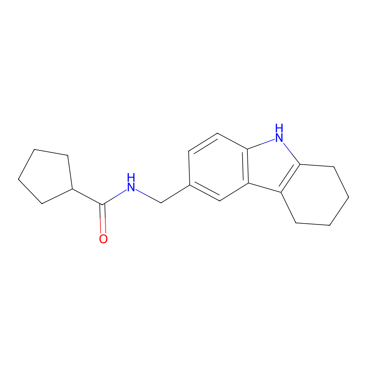 N-((2,3,4,9-tetrahydro-1H-carbazol-6-yl)methyl)cyclopentanecarboxamide molecular structure, CAS 852138-02-4