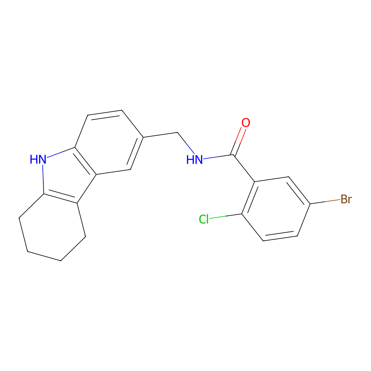 5-bromo-2-chloro-N-((2,3,4,9-tetrahydro-1H-carbazol-6-yl)methyl)benzamide molecular structure, CAS 852138-33-1