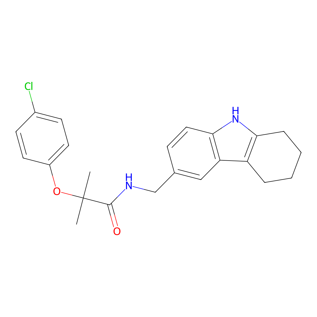 2-(4-chlorophenoxy)-2-methyl-N-((2,3,4,9-tetrahydro-1H-carbazol-6-yl)methyl)propanamide molecular structure, CAS 852138-48-8