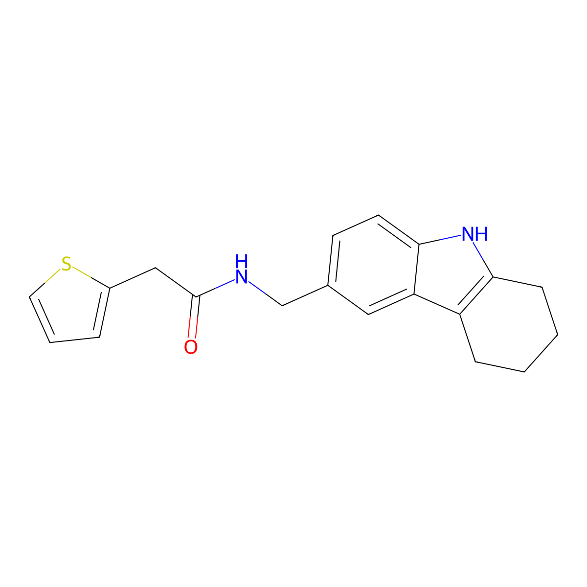 N-(6,7,8,9-tetrahydro-5H-carbazol-3-ylmethyl)-2-thiophen-2-ylacetamide molecular structure, CAS 852138-59-1
