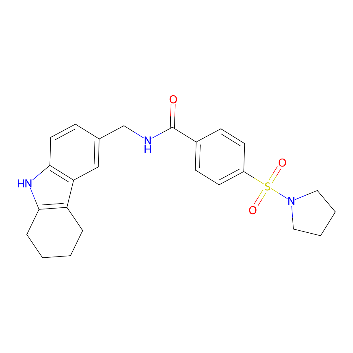 4-(pyrrolidin-1-ylsulfonyl)-N-((2,3,4,9-tetrahydro-1H-carbazol-6-yl)methyl)benzamide molecular structure, CAS 852138-67-1
