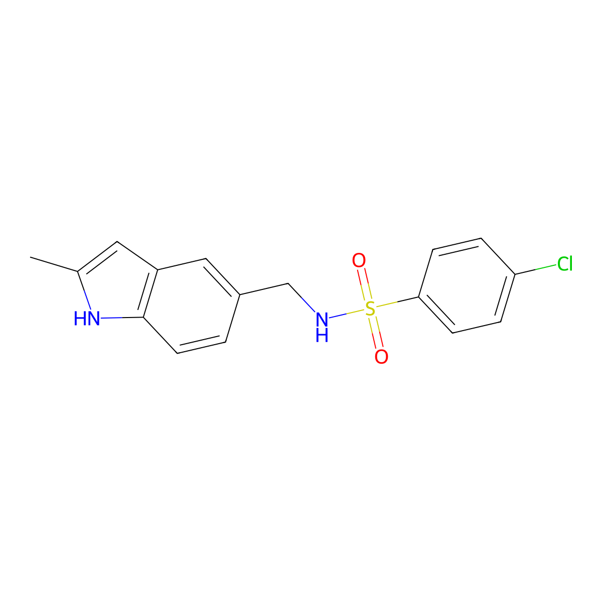 4-chloro-N-((2-methyl-1H-indol-5-yl)methyl)benzenesulfonamide molecular structure, CAS 852138-79-5
