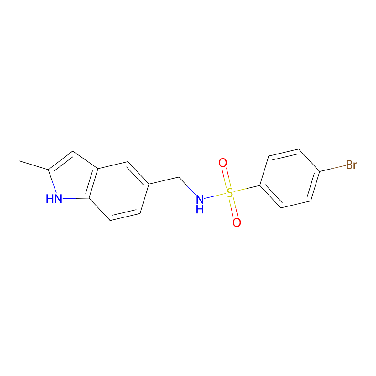 4-bromo-N-((2-methyl-1H-indol-5-yl)methyl)benzenesulfonamide molecular structure, CAS 852138-80-8