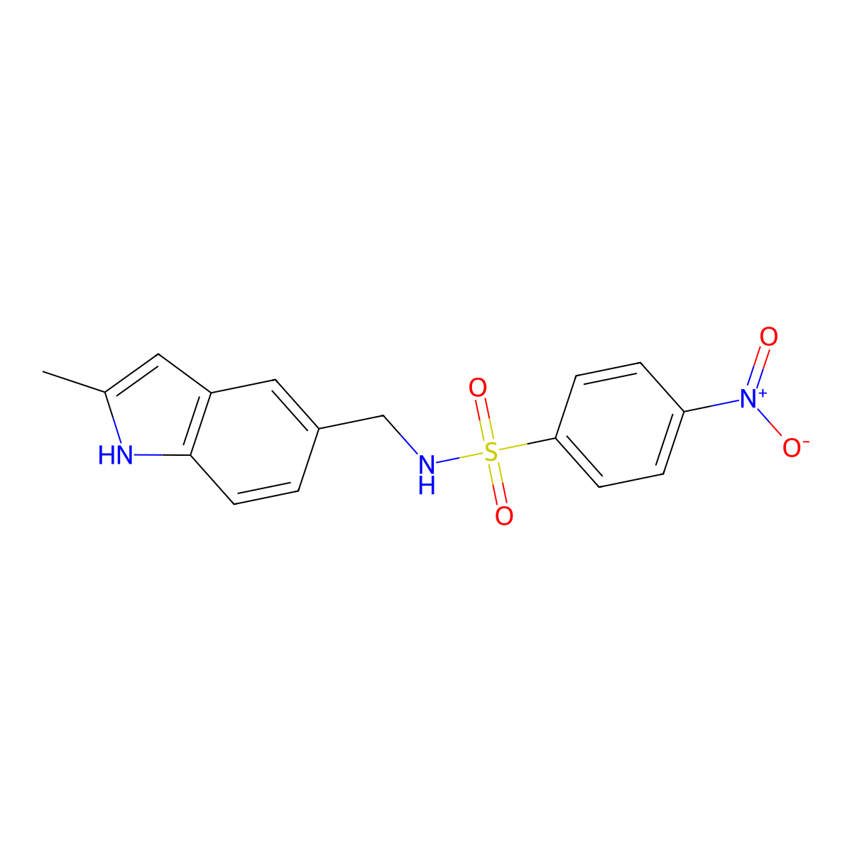 N-((2-methyl-1H-indol-5-yl)methyl)-4-nitrobenzenesulfonamide molecular structure, CAS 852138-83-1