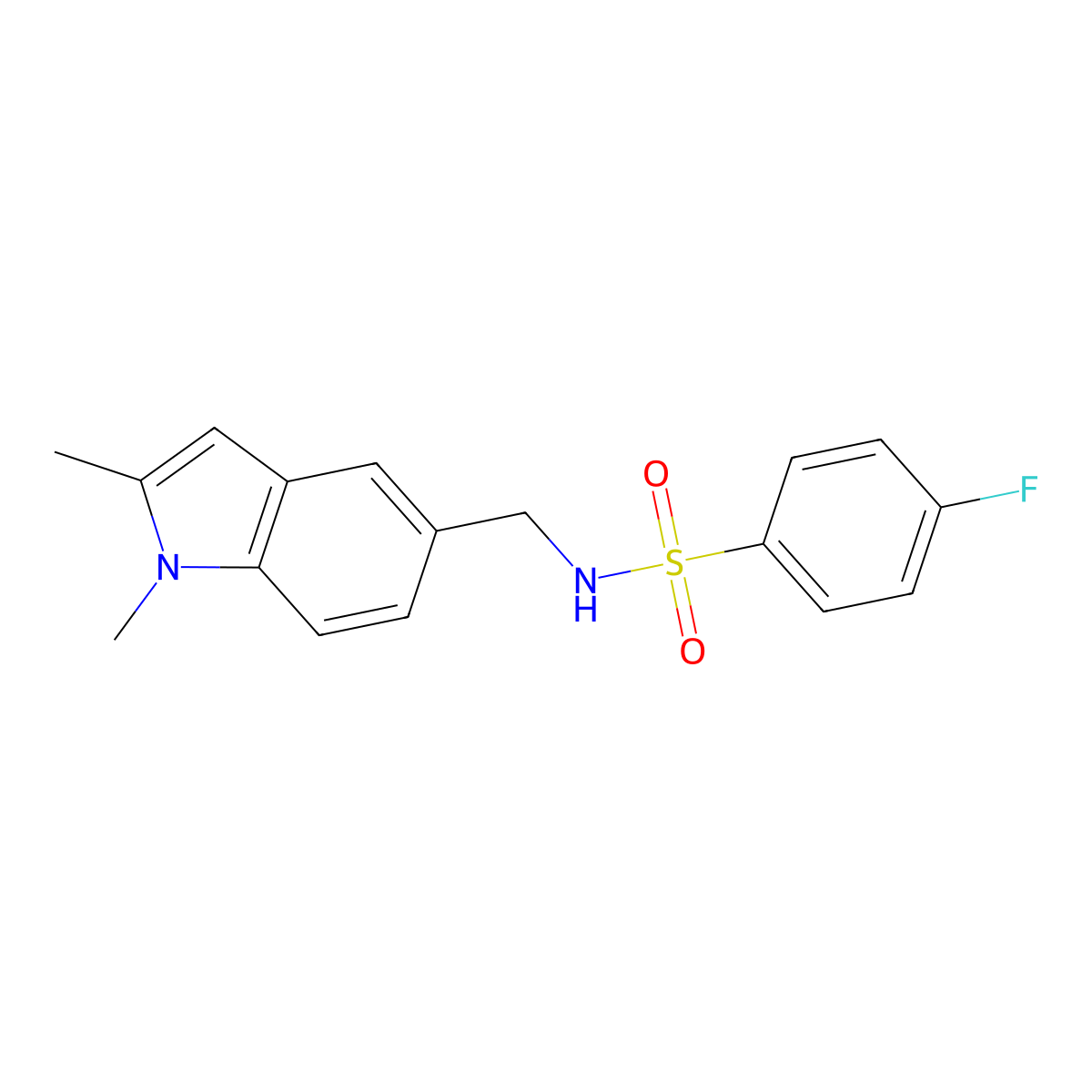 N-((1,2-dimethyl-1H-indol-5-yl)methyl)-4-fluorobenzenesulfonamide molecular structure, CAS 852139-25-4